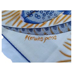Hermès Plumes en Fete Cashmere Silk Shawl Scarf Feathers White Blue