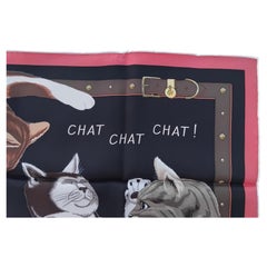 Hermès CHAT CHAT CHAT Silk Scarf Navy Black Grey Dancing Cats SOLD OUT
