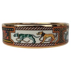 Hermès Enamel Gold Bracelet Greyhound Dogs Lévriers Size PM 65