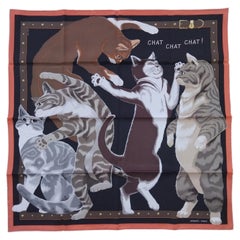 Hermès CHAT CHAT CHAT Silk Scarf Black Brown Grey Dancing Cats SOLD OUT