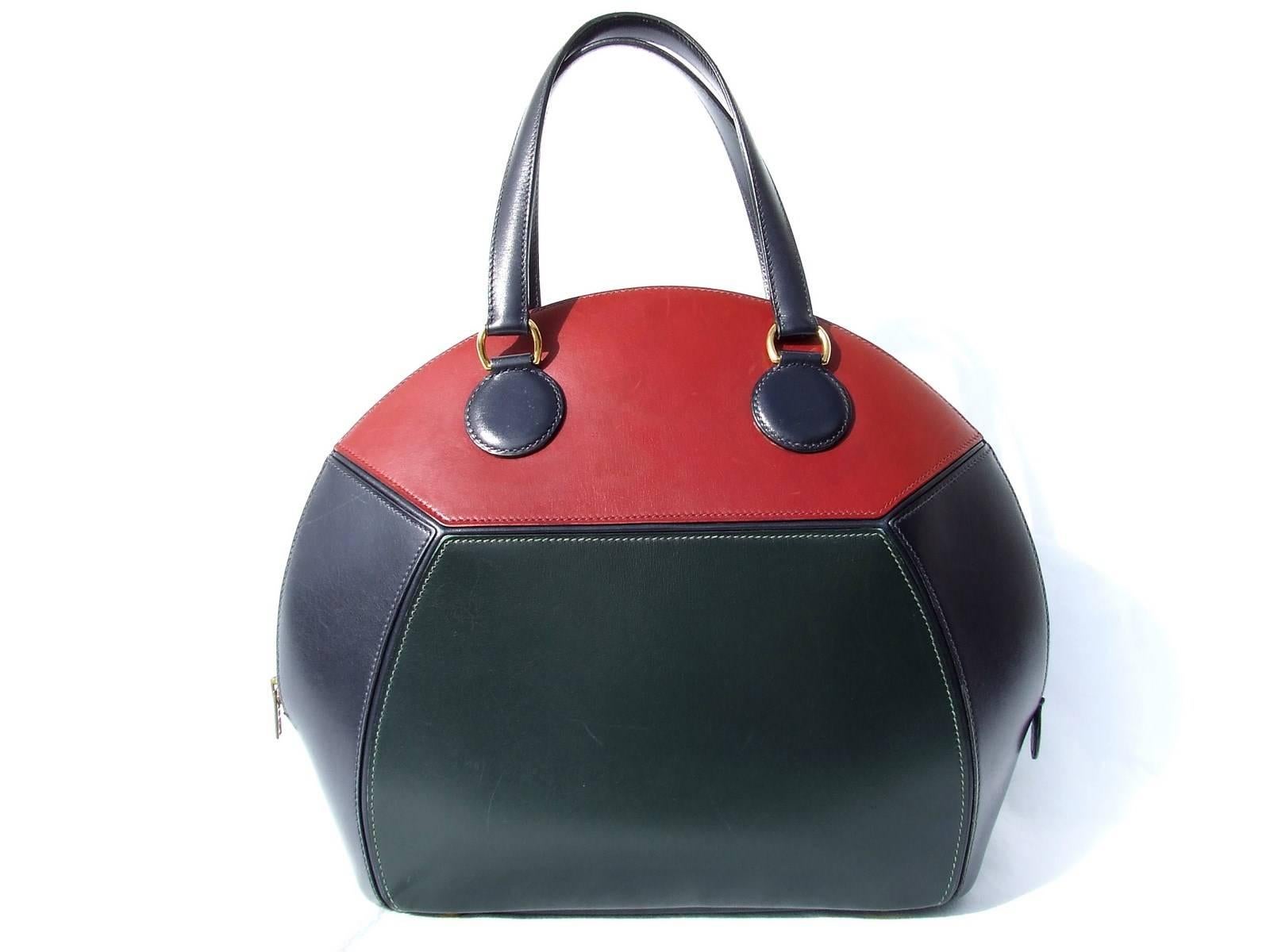 Rare Hermes Ile De Shiki Bag 3 colors Navy Blue Dark Green Red Box Leather GDW 3