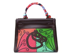 Hermes Kelly 28 Bag Painted Canvas Toile Brown Box Leather GHW Unique Piece
