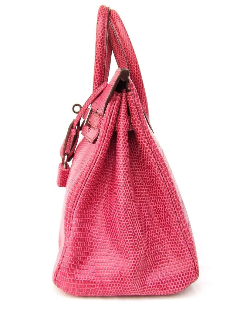 Hermes Birkin Bag 25cm Lizard Exotic Skin Fuchsia Pink PHW - 100% Authentic