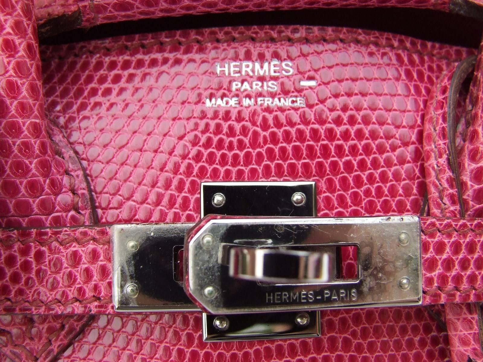 Women's HERMES Birkin bag Fuchsia Pink Lizard Silver HDW 25 cm Rare and Coveted 