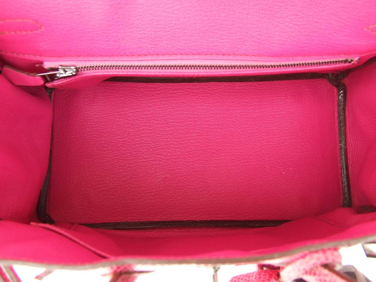 HERMES Birkin bag Fuchsia Pink Lizard Silver HDW 25 cm Rare and Coveted 1