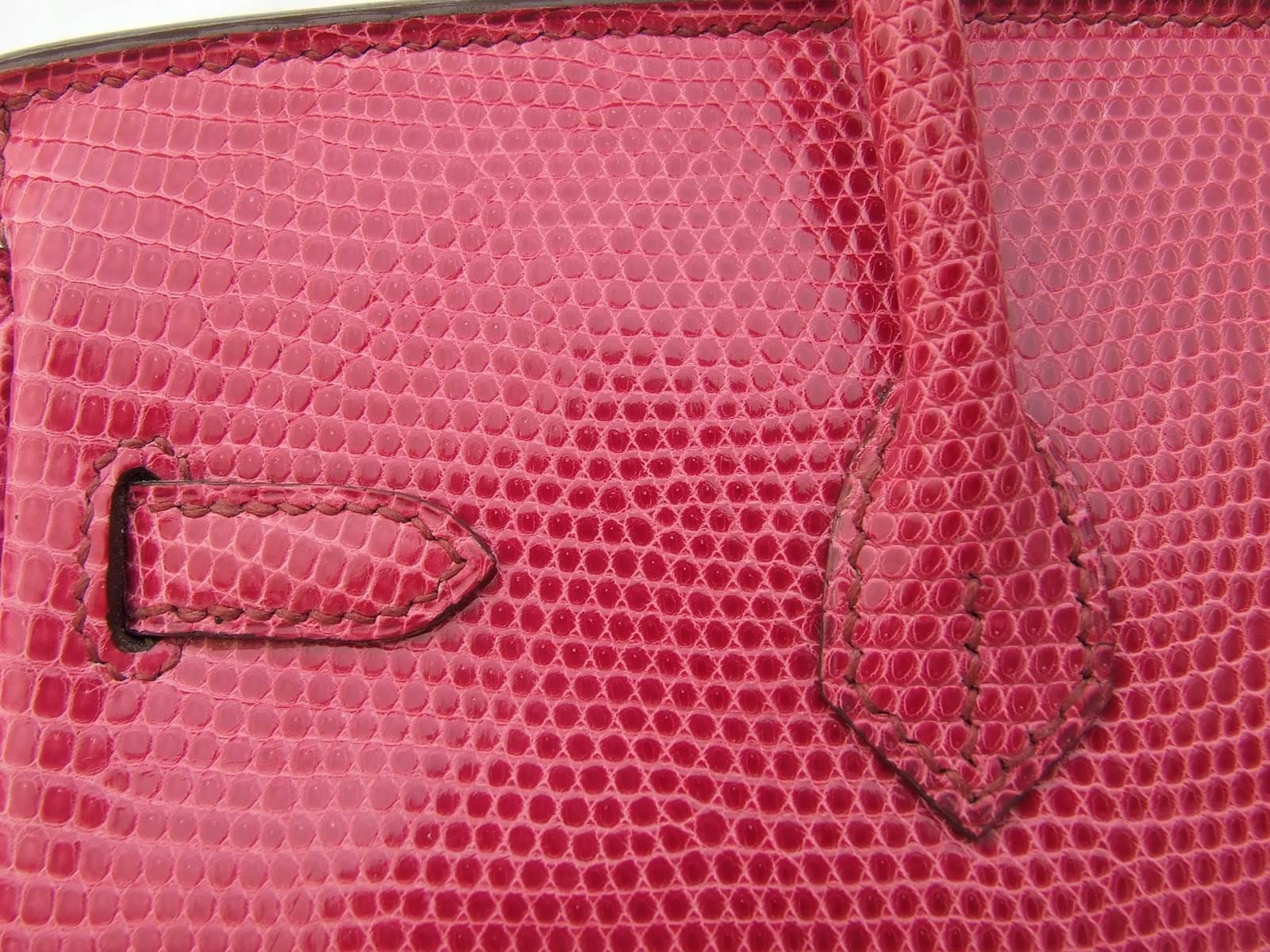 HERMES Birkin bag Fuchsia Pink Lizard Silver HDW 25 cm Rare and Coveted  3