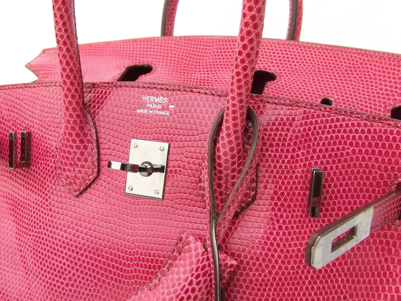 HERMES Birkin bag Fuchsia Pink Lizard Silver HDW 25 cm Rare and Coveted 4