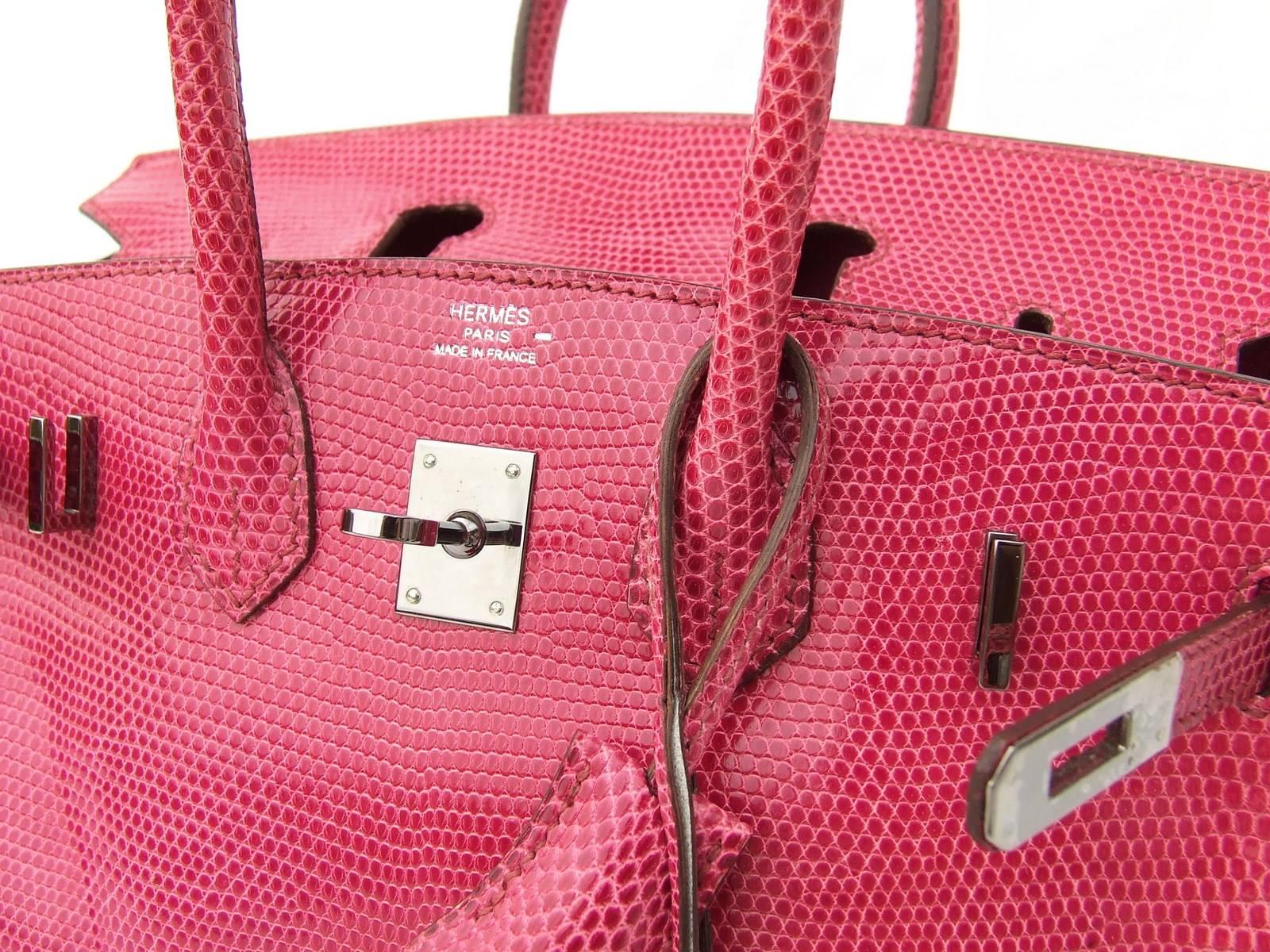 HERMES Birkin bag Fuchsia Pink Lizard Silver HDW 25 cm Rare and Coveted  4