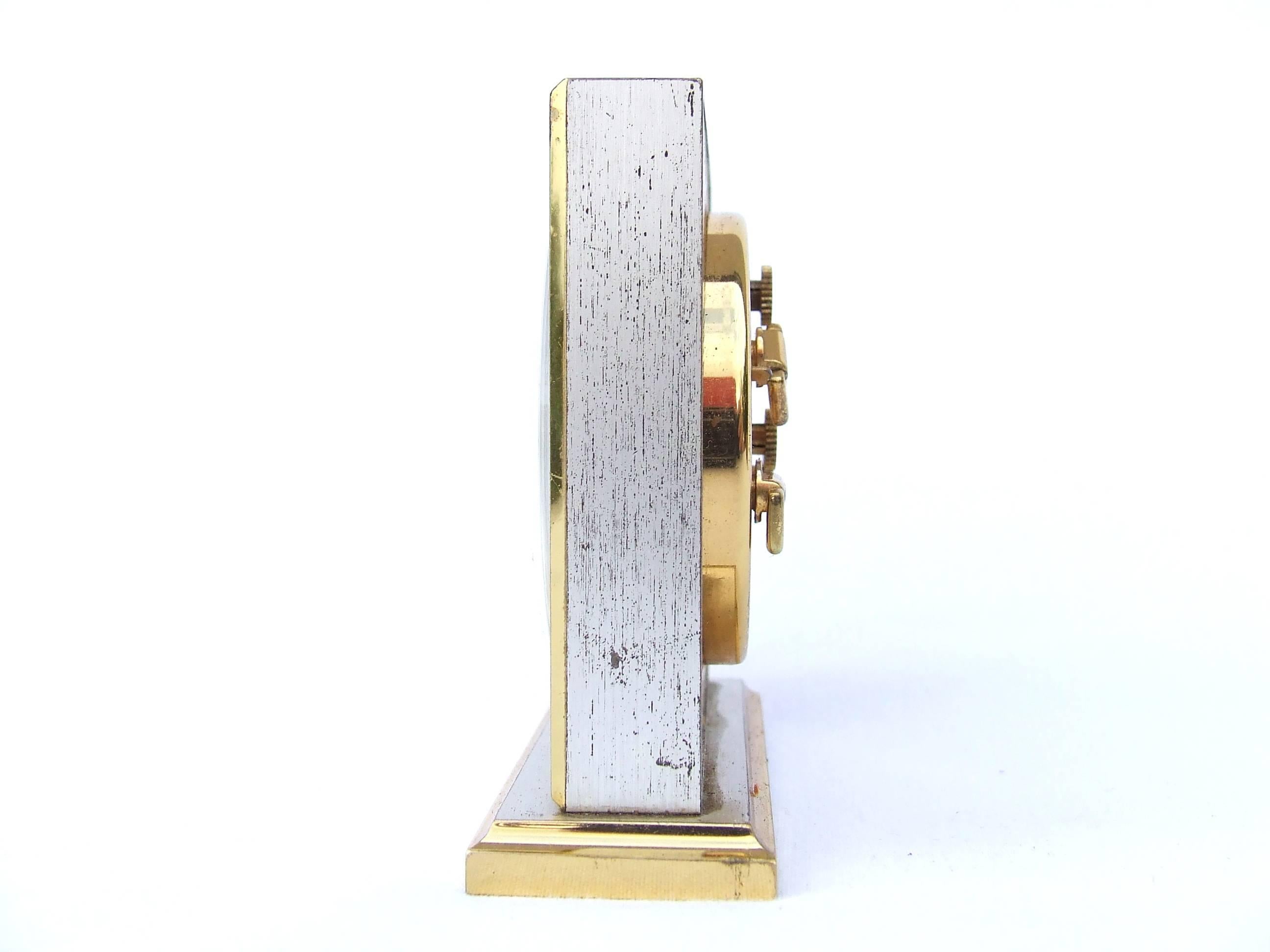 Gray Hermes Vintage Small Travel Clock With Alarm in its Original Case Swiss Made