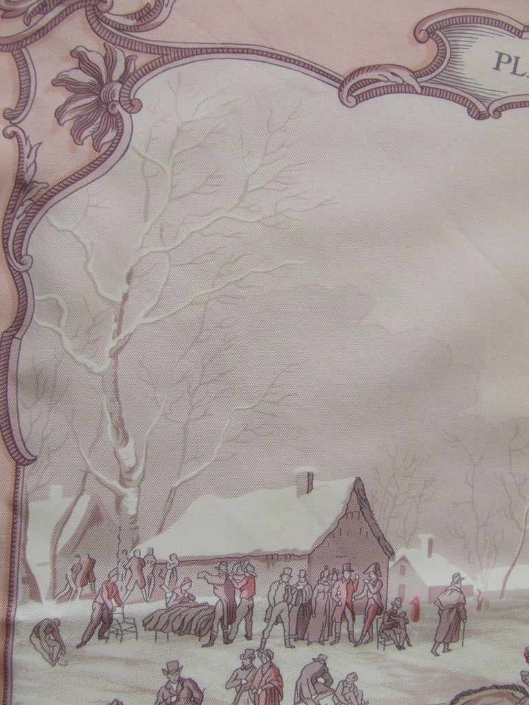 Hermes Silk Scarf Les Plaisirs Du Froid Pink White Grygkar 90 Cm At 1stdibs