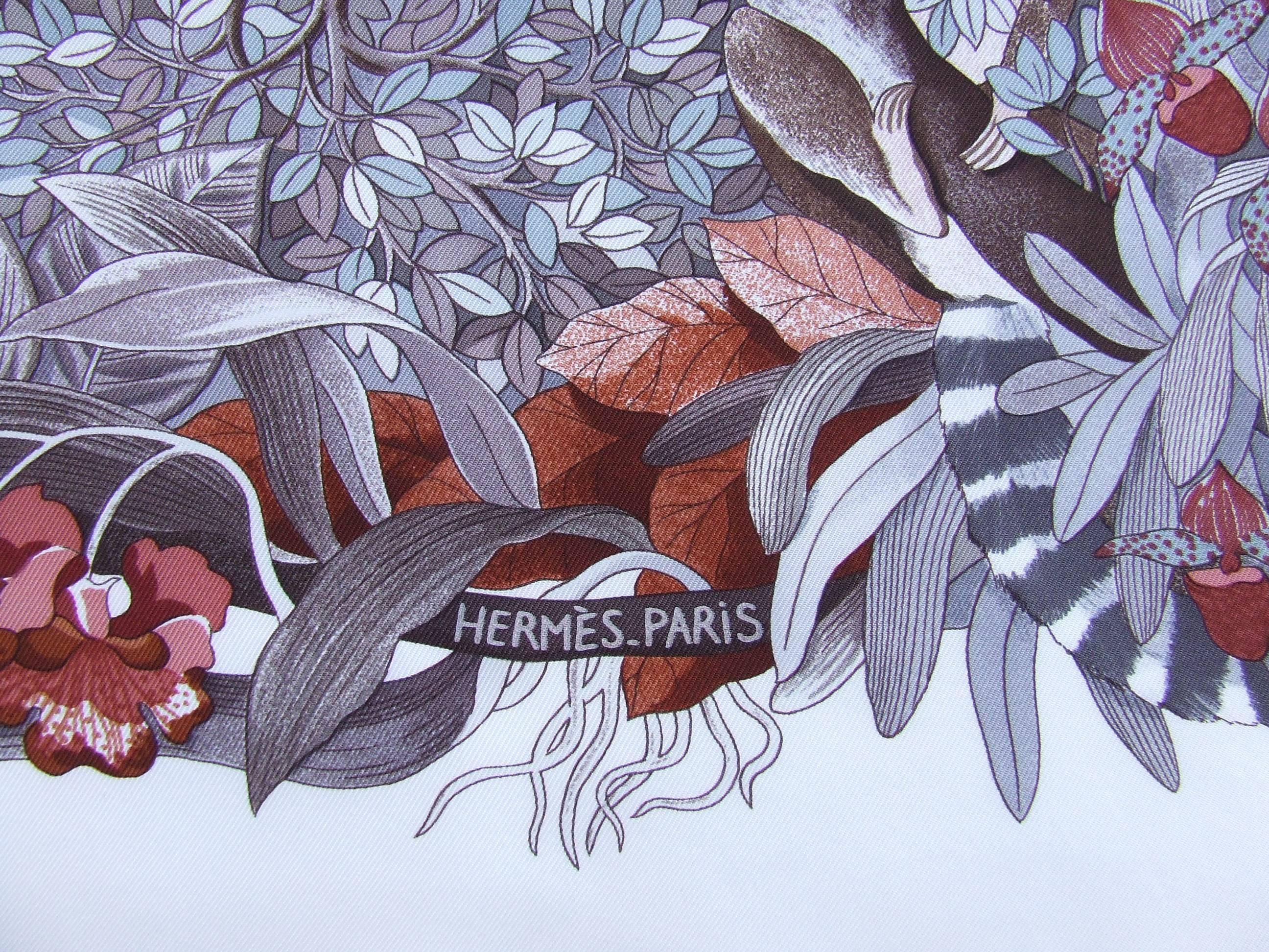 Gray Gorgeous Hermes Silk Scarf Au Coeur De La Vie Aline Honore White Brown 90 cm