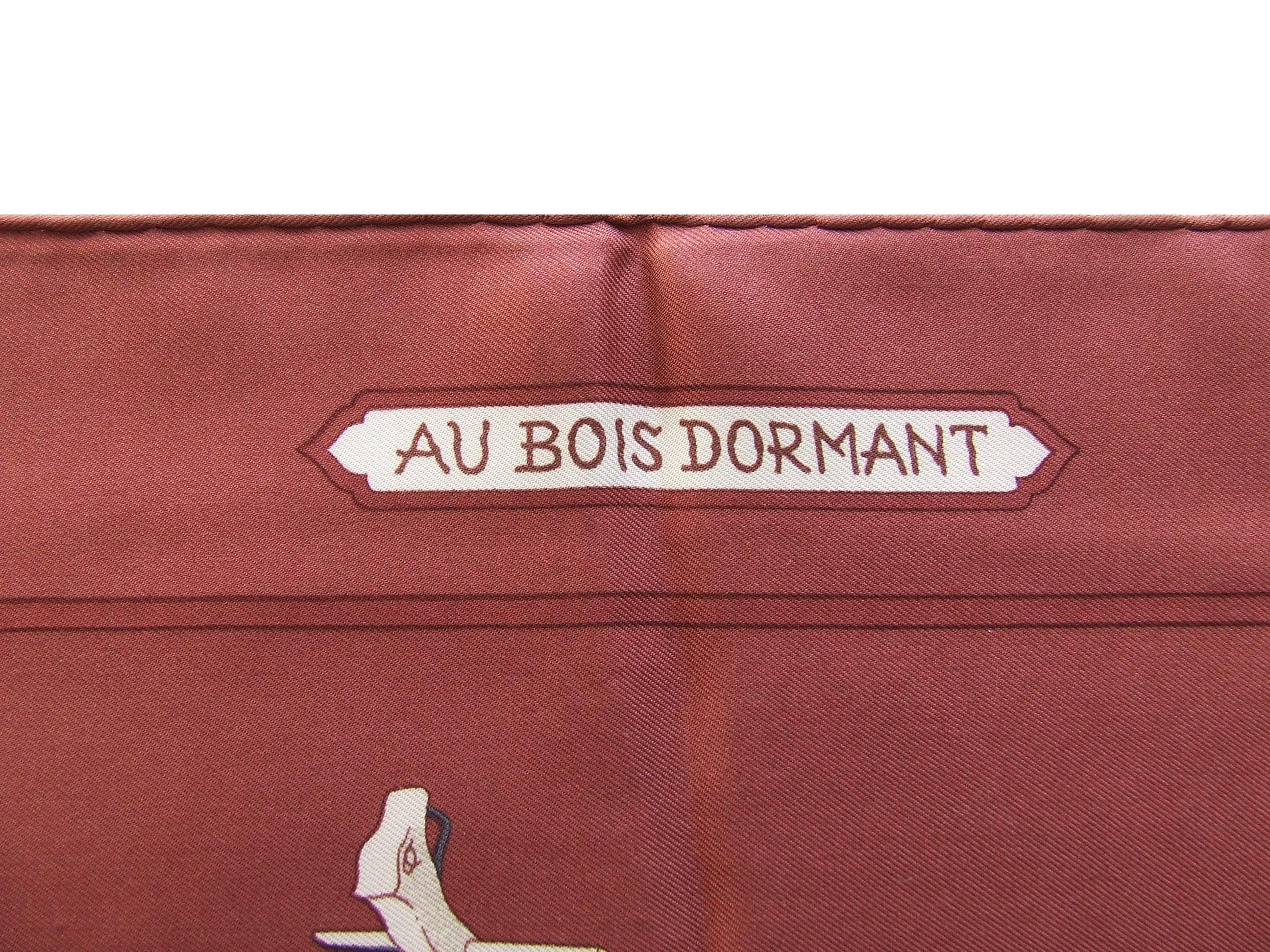 Marron Hermès Vintage Silk Scarf Au Bois Dormant Stroppa 1983 90 cm Rare