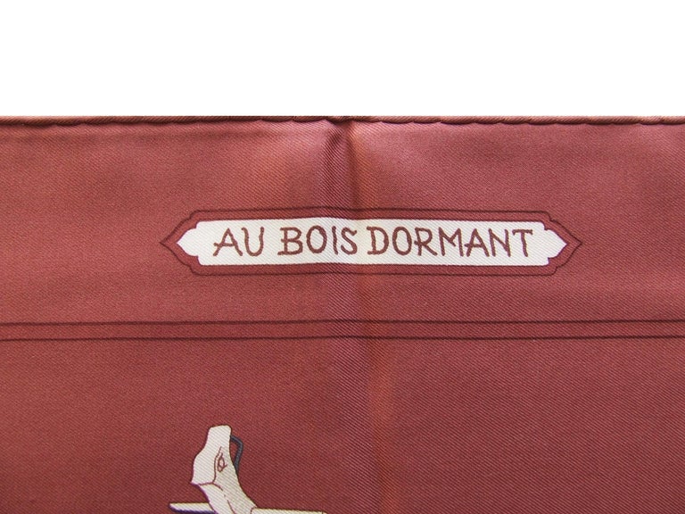 Brown Hermès Vintage Silk Scarf Au Bois Dormant Stroppa 1983 90 cm Rare For Sale