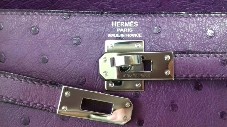 HERMES Kelly 25 Sellier Bag Ostrich Violine Palladium Hdw Aurtuche Purple  25 cm at 1stDibs