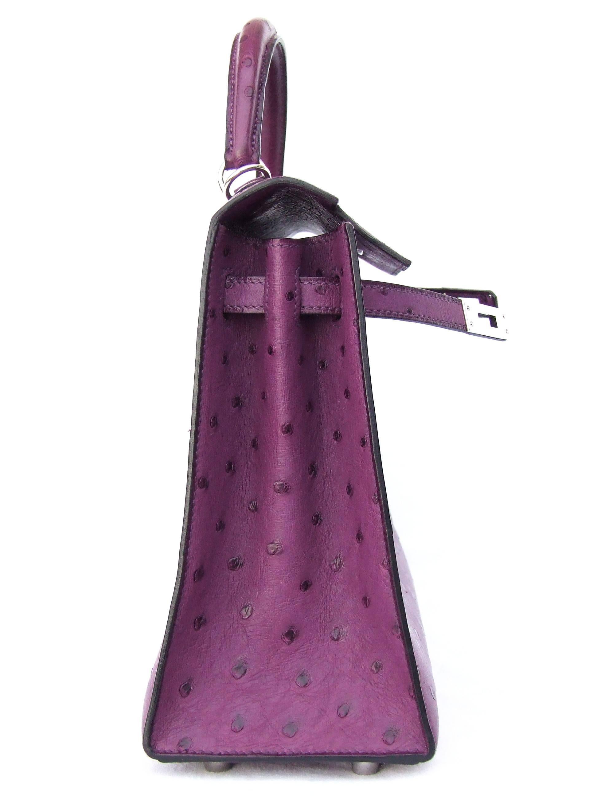 Gray HERMES Kelly 25 Sellier Bag Ostrich Violine Palladium Hdw Aurtuche Purple 25 cm