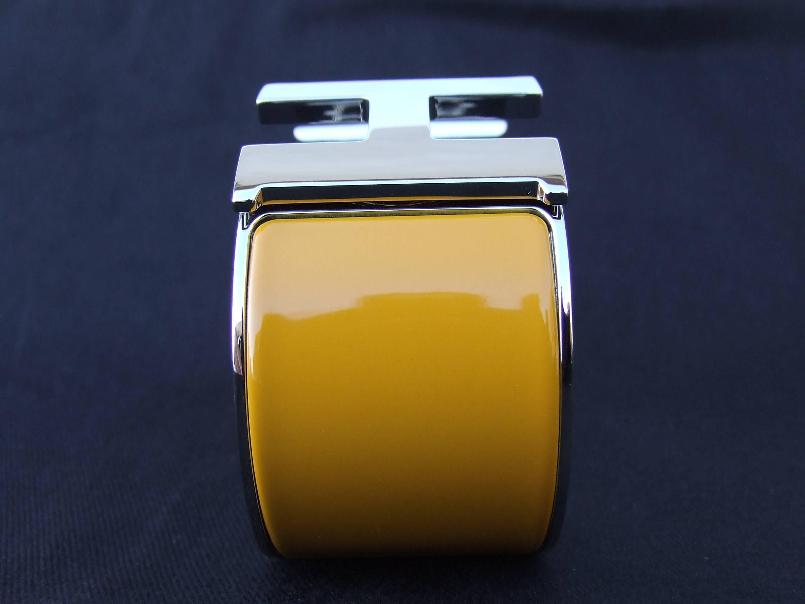 Hermes Clic Clac H Bracelet Cuff Enamel Safran Yellow PHW Extra Wide GM  1