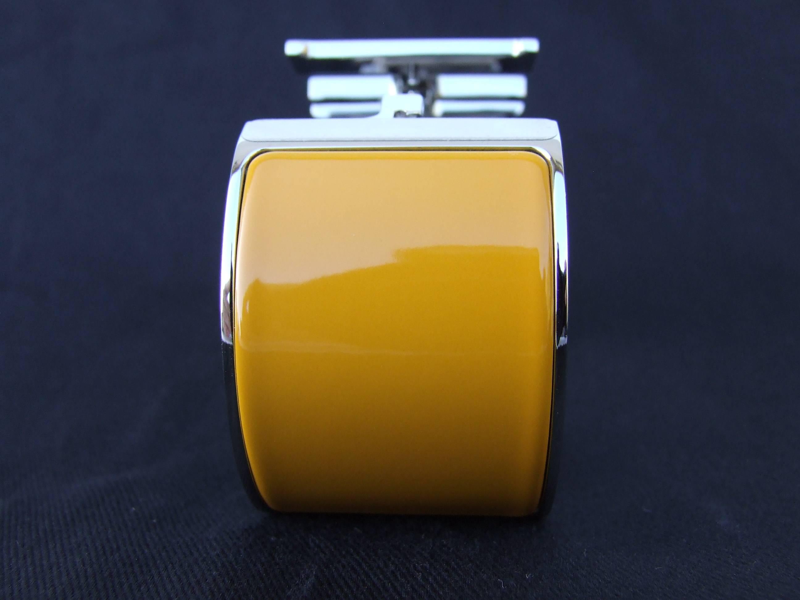 Hermes Clic Clac H Bracelet Cuff Enamel Safran Yellow PHW Extra Wide GM  2