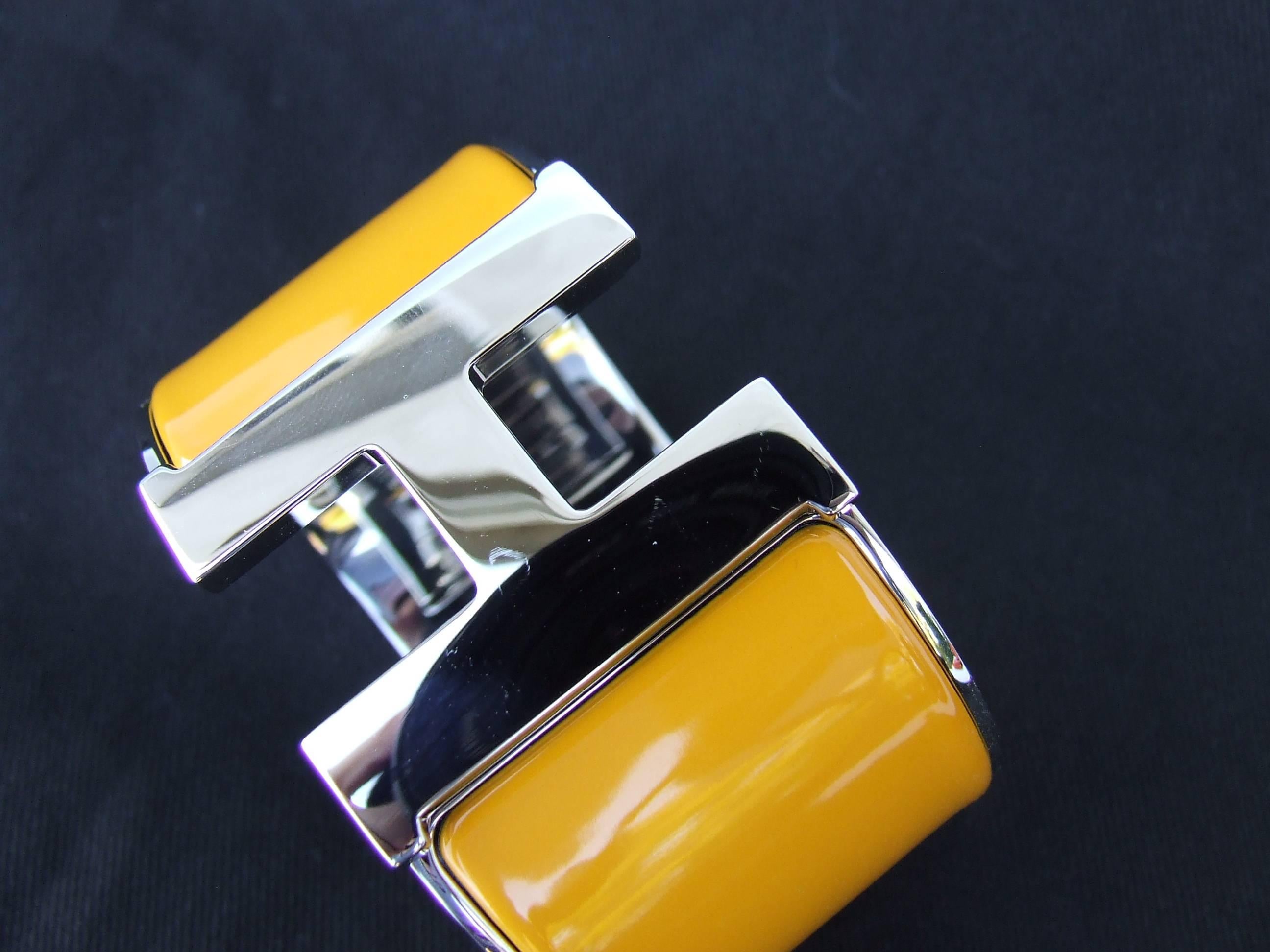 Hermes Clic Clac H Bracelet Cuff Enamel Safran Yellow PHW Extra Wide GM  4