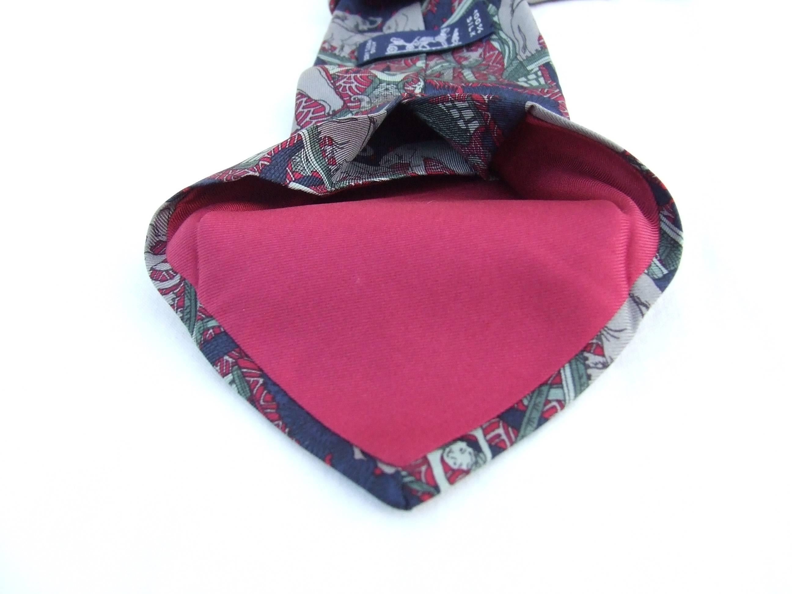 Hermes Silk Tie Cravate Elephants Lions Green Grey Blue Burgundy Mint 2