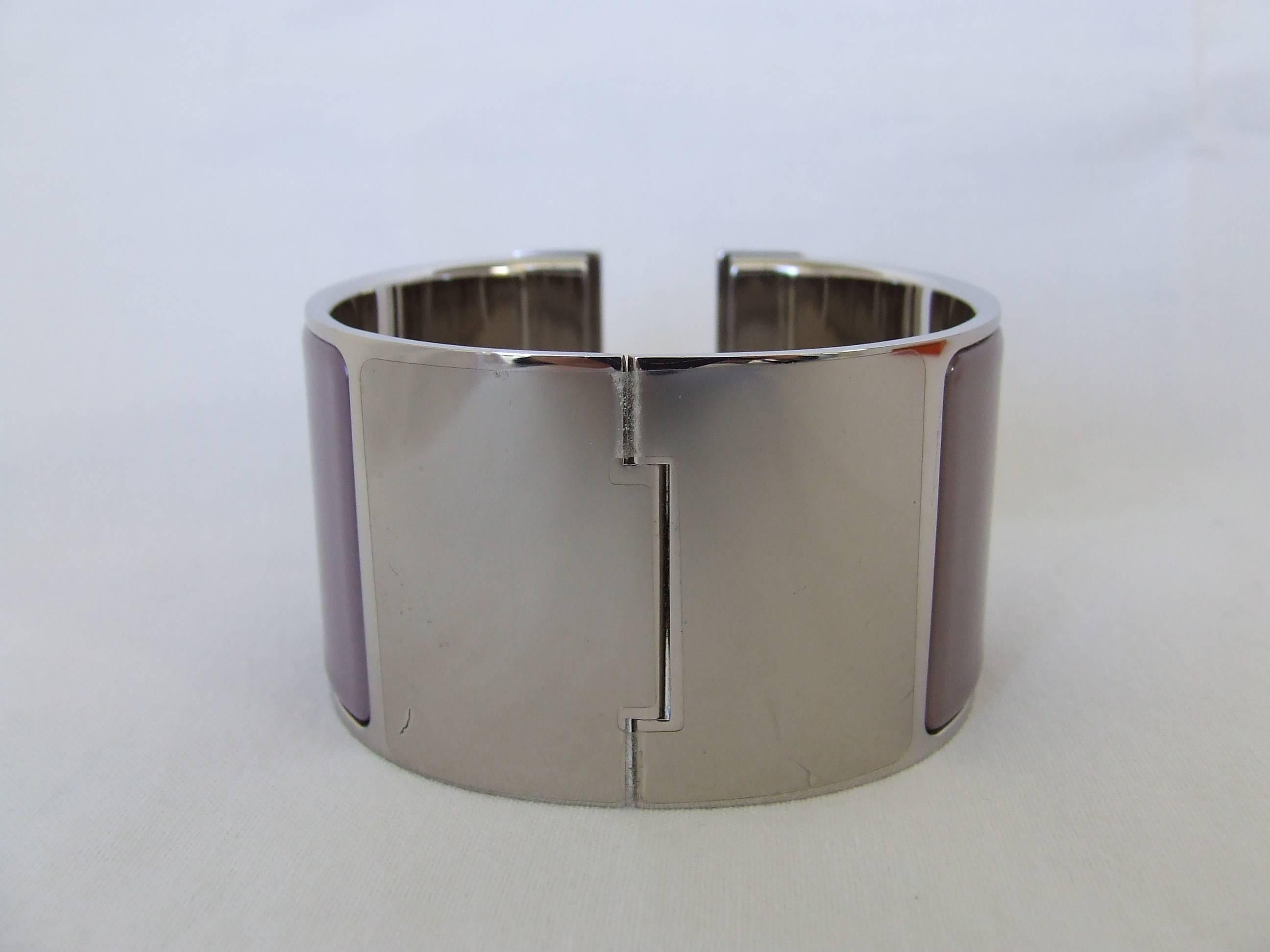 Women's Hermes Clic Clac H Bracelet Cuff Purple Enamel White Enamelled H Extra Wide PM