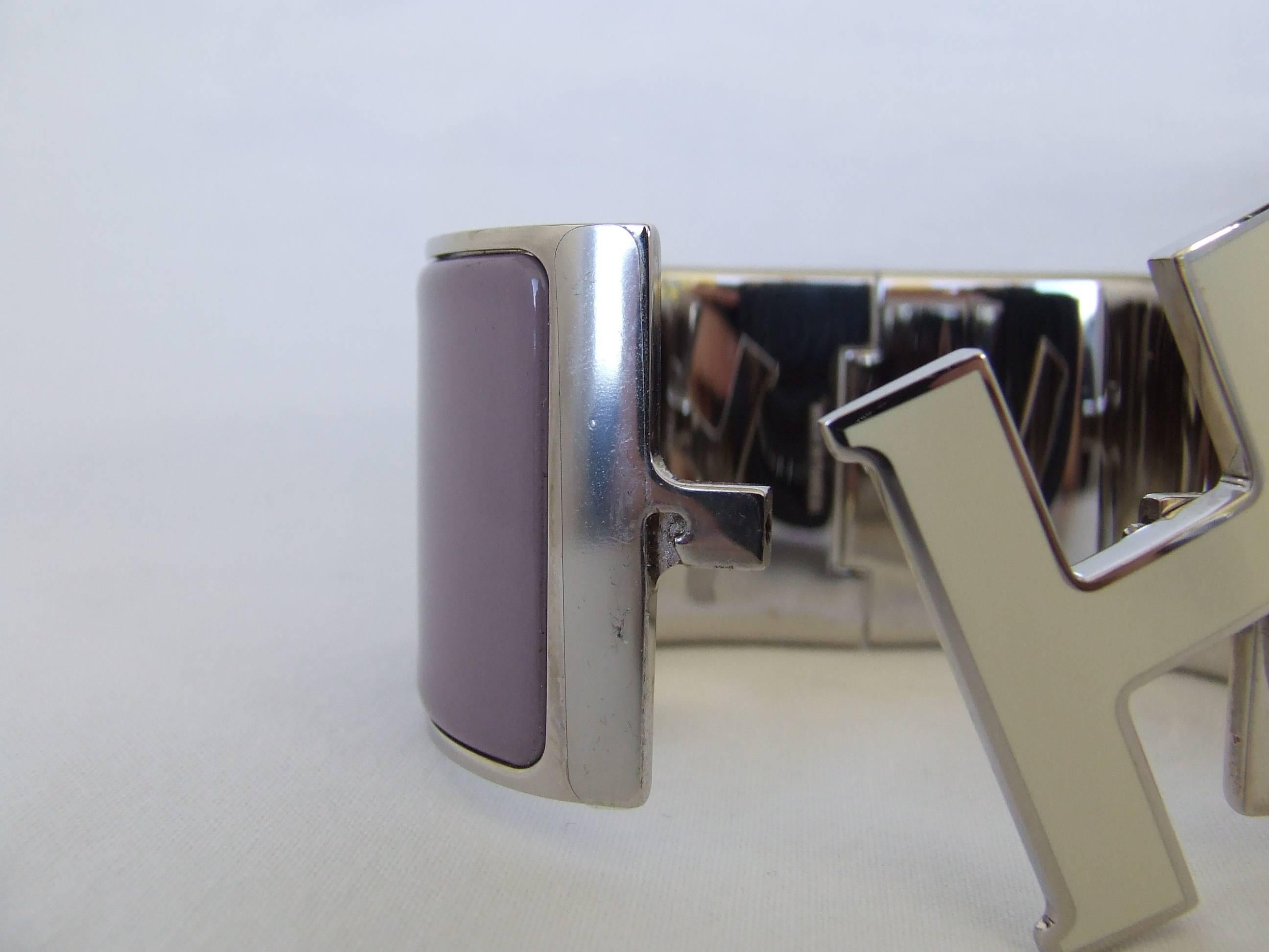 Hermes Clic Clac H Bracelet Cuff Purple Enamel White Enamelled H Extra Wide PM 1