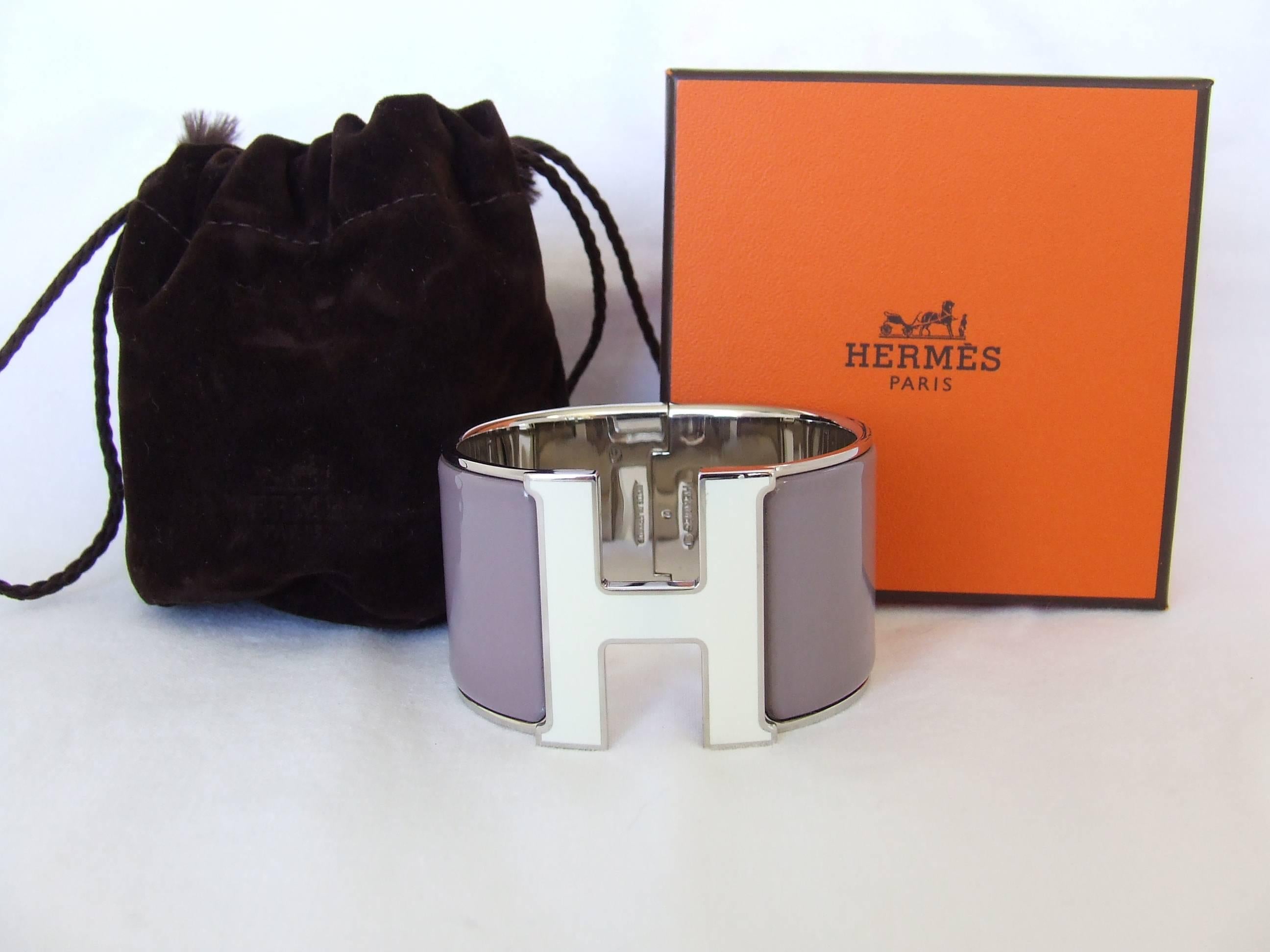 Hermes Clic Clac H Bracelet Cuff Purple Enamel White Enamelled H Extra Wide PM 4