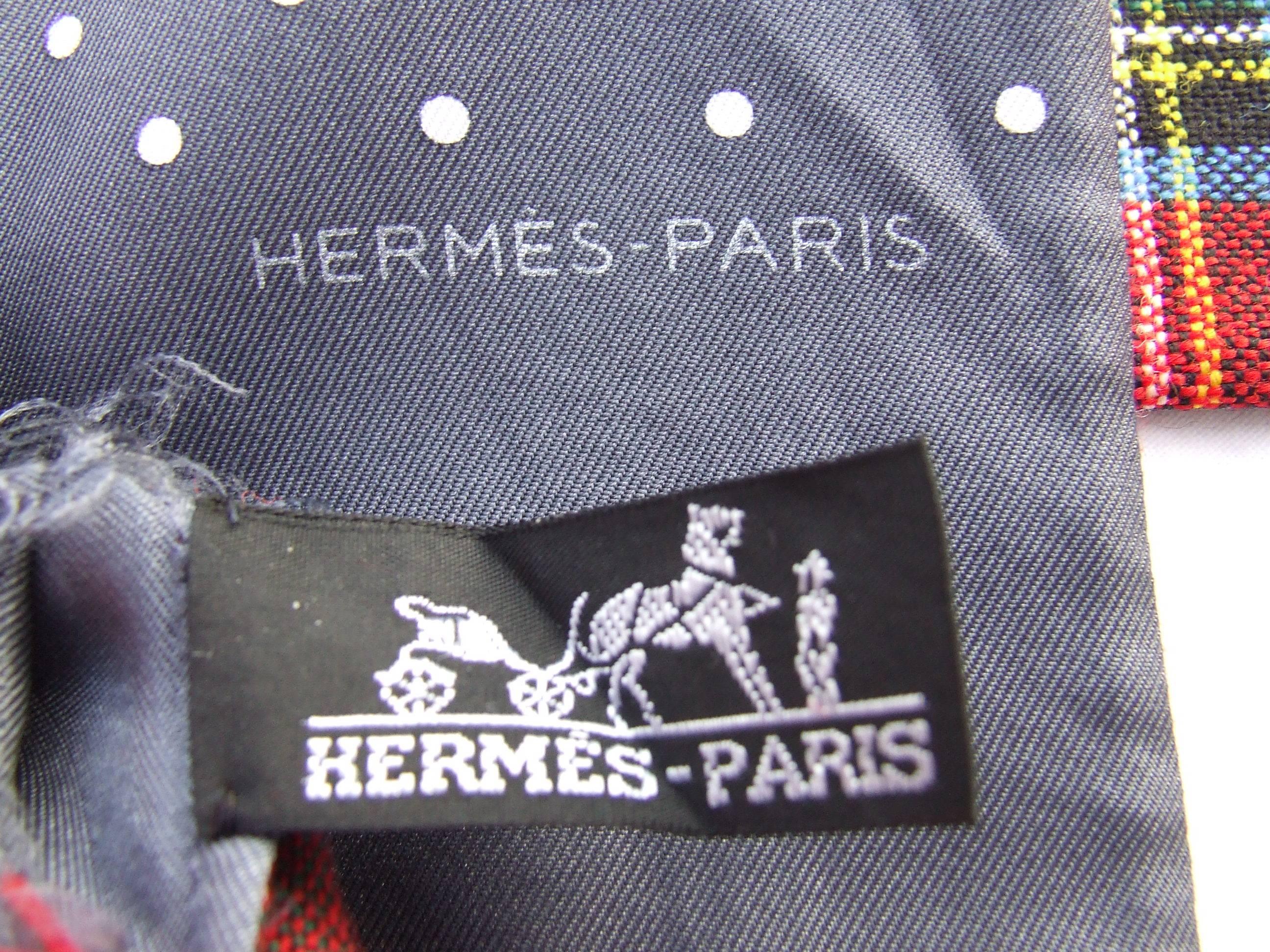 Women's or Men's Hermes reversible Scarf Check Pattern Tartan in Wool and Polka-dot in Silk 
