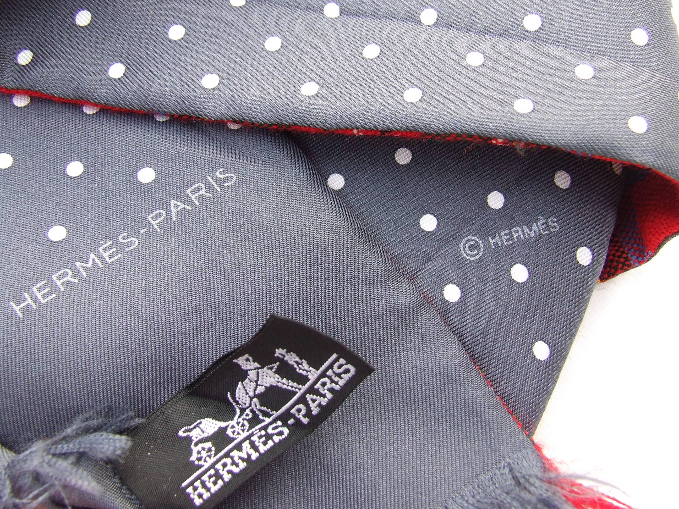Hermes reversible Scarf Check Pattern Tartan in Wool and Polka-dot in Silk  5