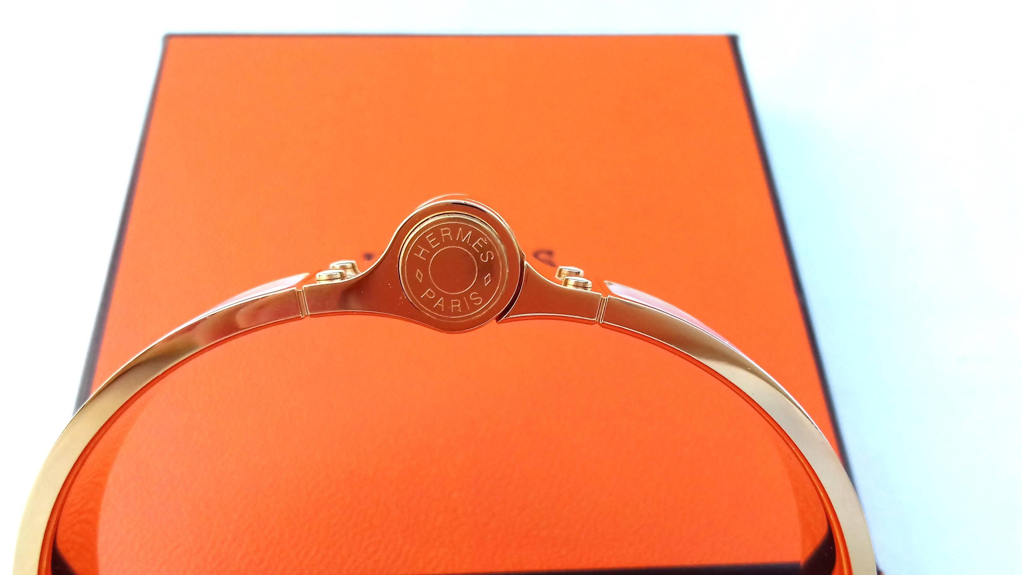 Hermès Charniere Uni Hinged Plain White Enamel Bracelet GHW Narrow Size M In Excellent Condition In Corcoué Sur Logne, Loire-Atlantique