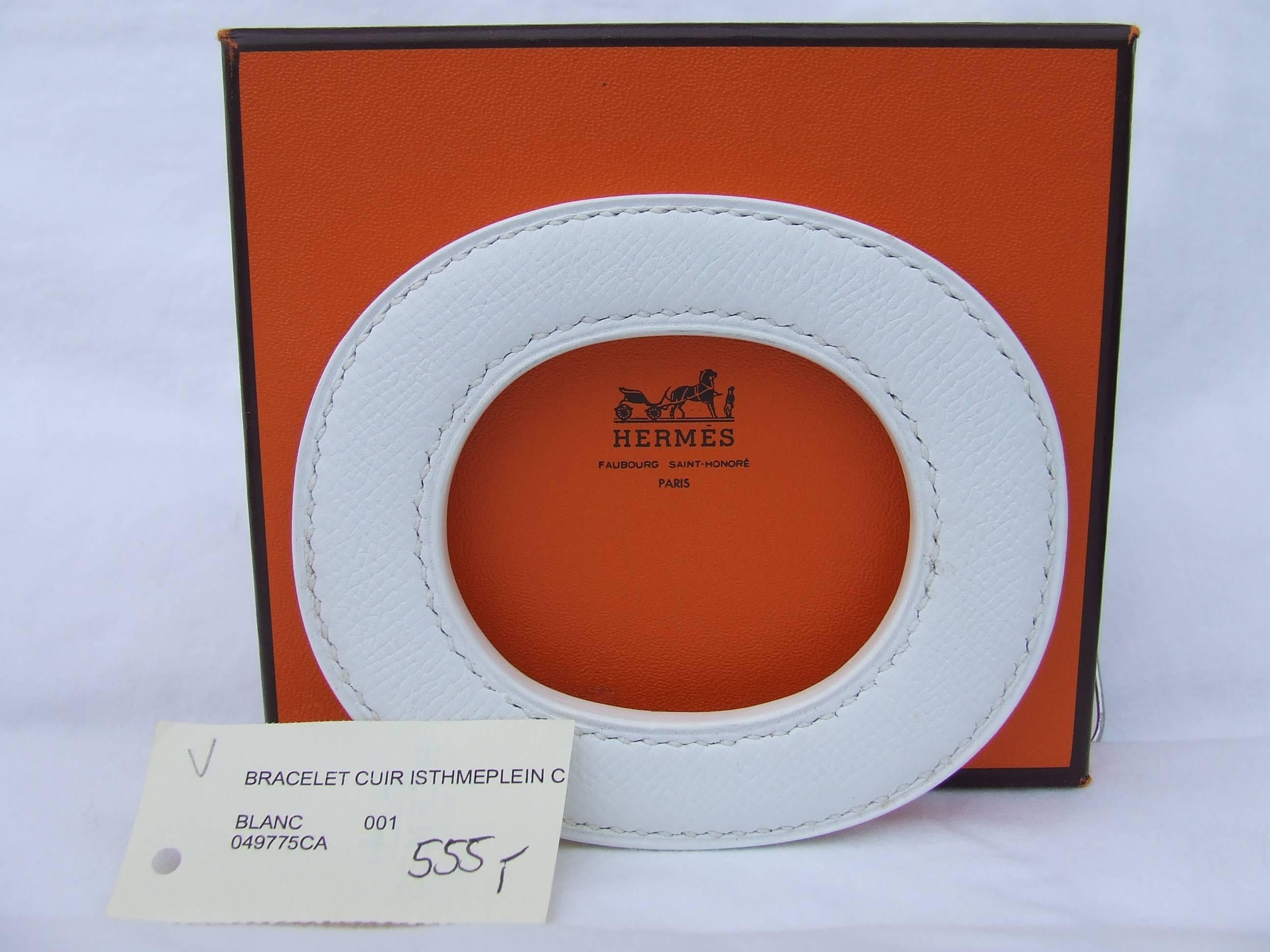 HERMES Bracelet ISTHME Scarf Ring Belt Ring White Epsom Leather RARE  3