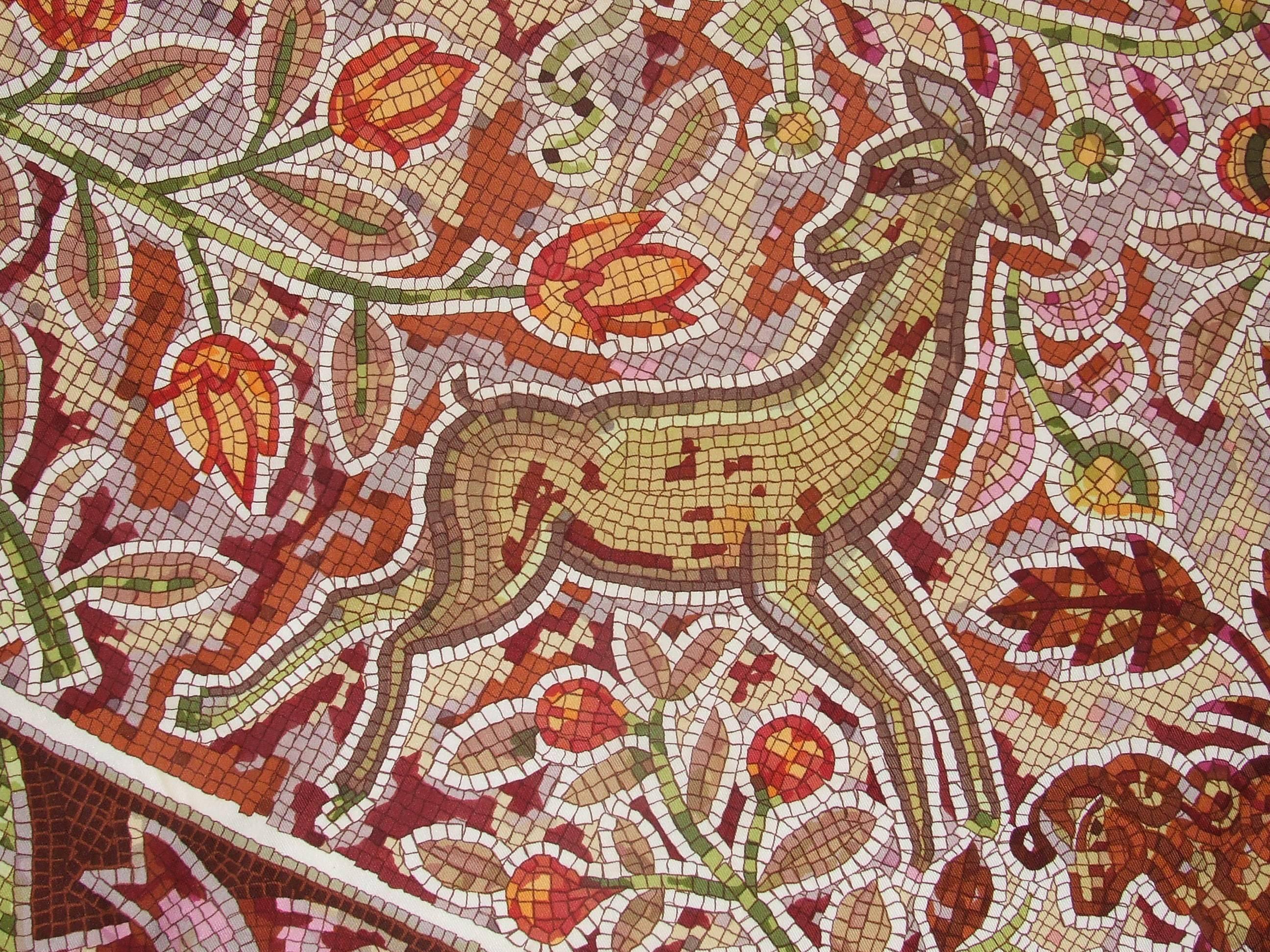 Women's Hermes Silk Scarf Pavement Mosaic Maurice Trenchant Purple Green 90 cm