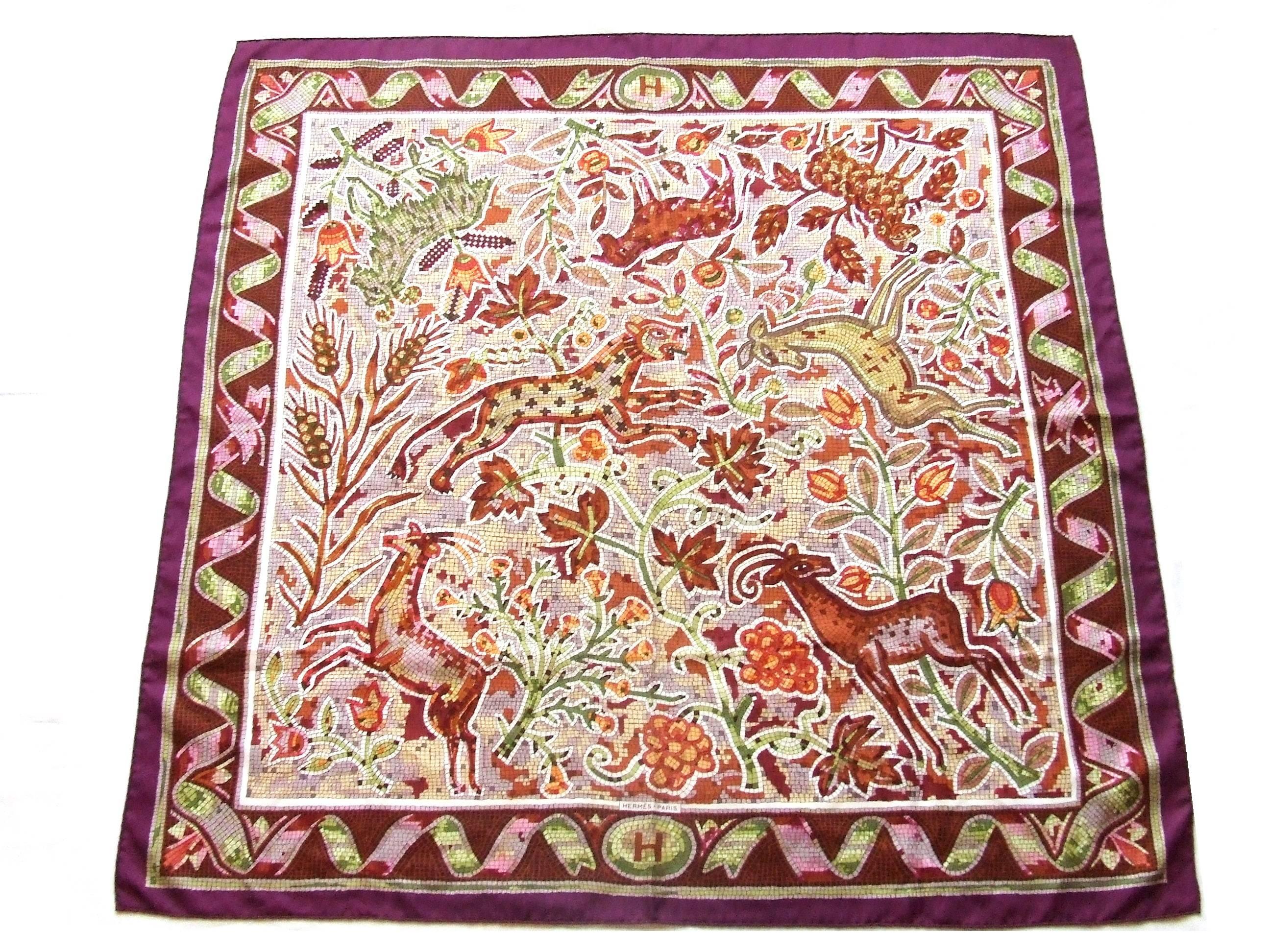 Hermes Silk Scarf Pavement Mosaic Maurice Trenchant Purple Green 90 cm 4