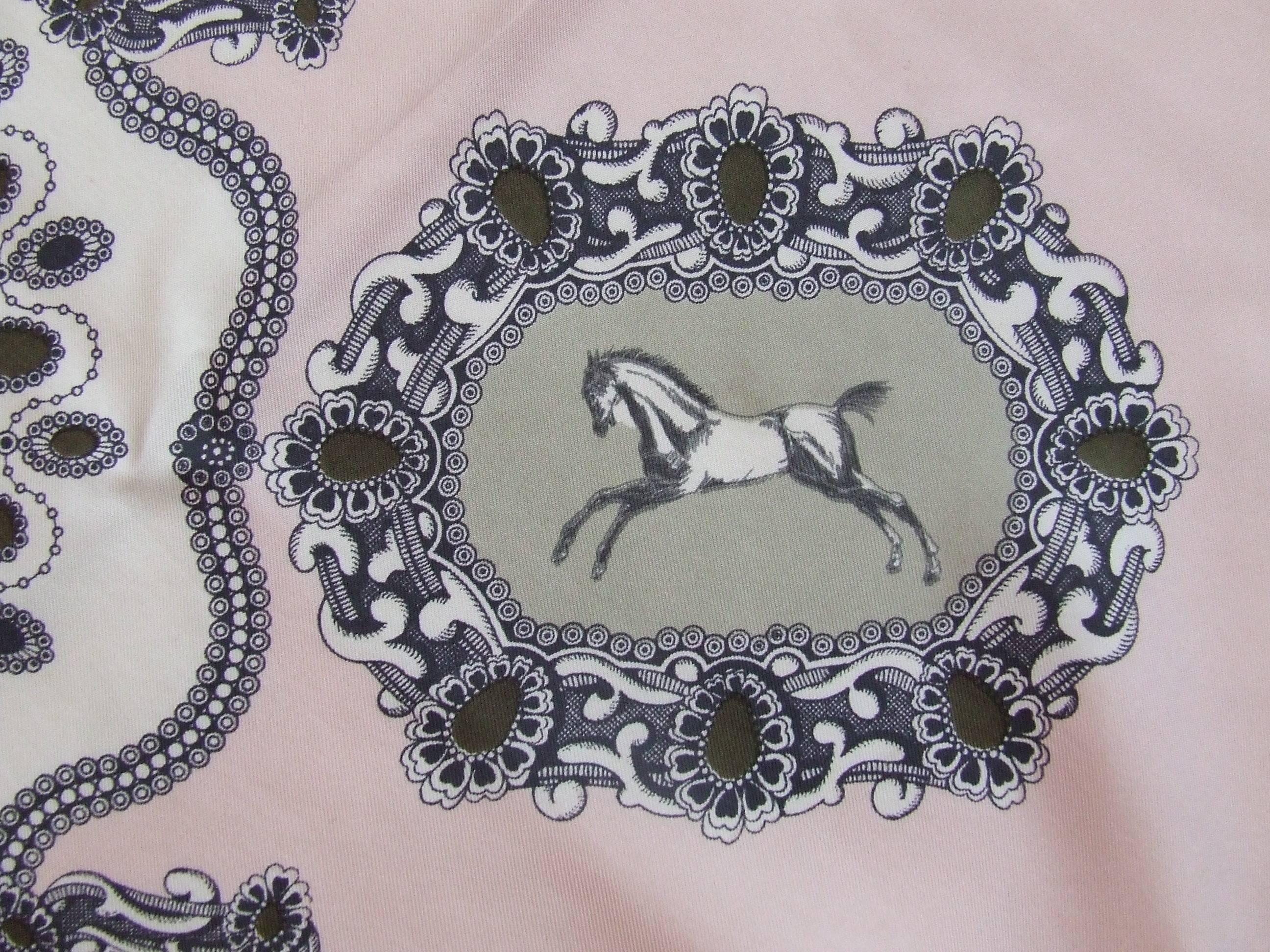 Gray Hermes Vintage Silk Scarf Chevaux en Cameos Equestrian Horse Jacques Eudel 1963 