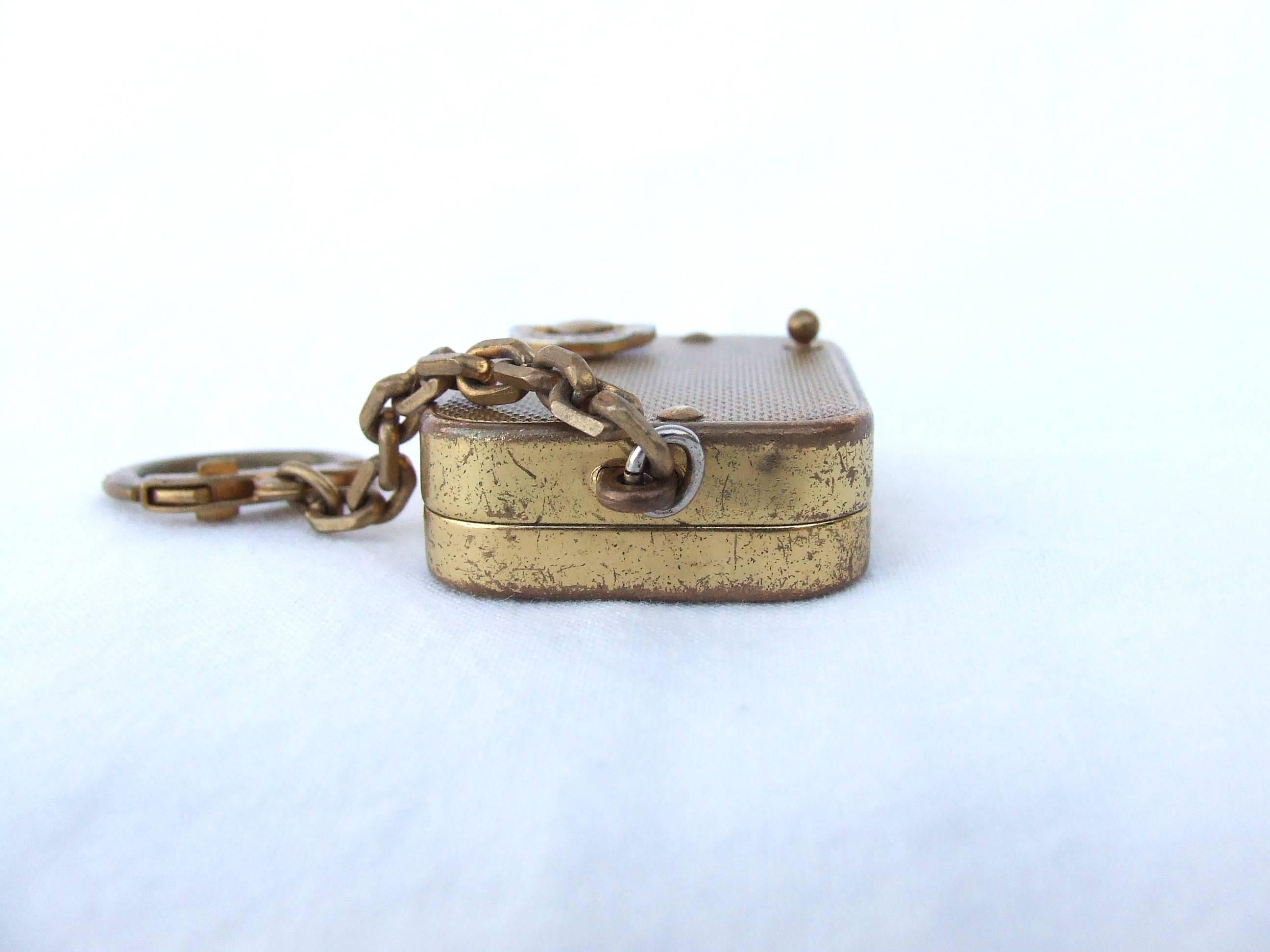 Gray Hermes Keychain Key Ring Key Holder Music Box Collector Golden Metal