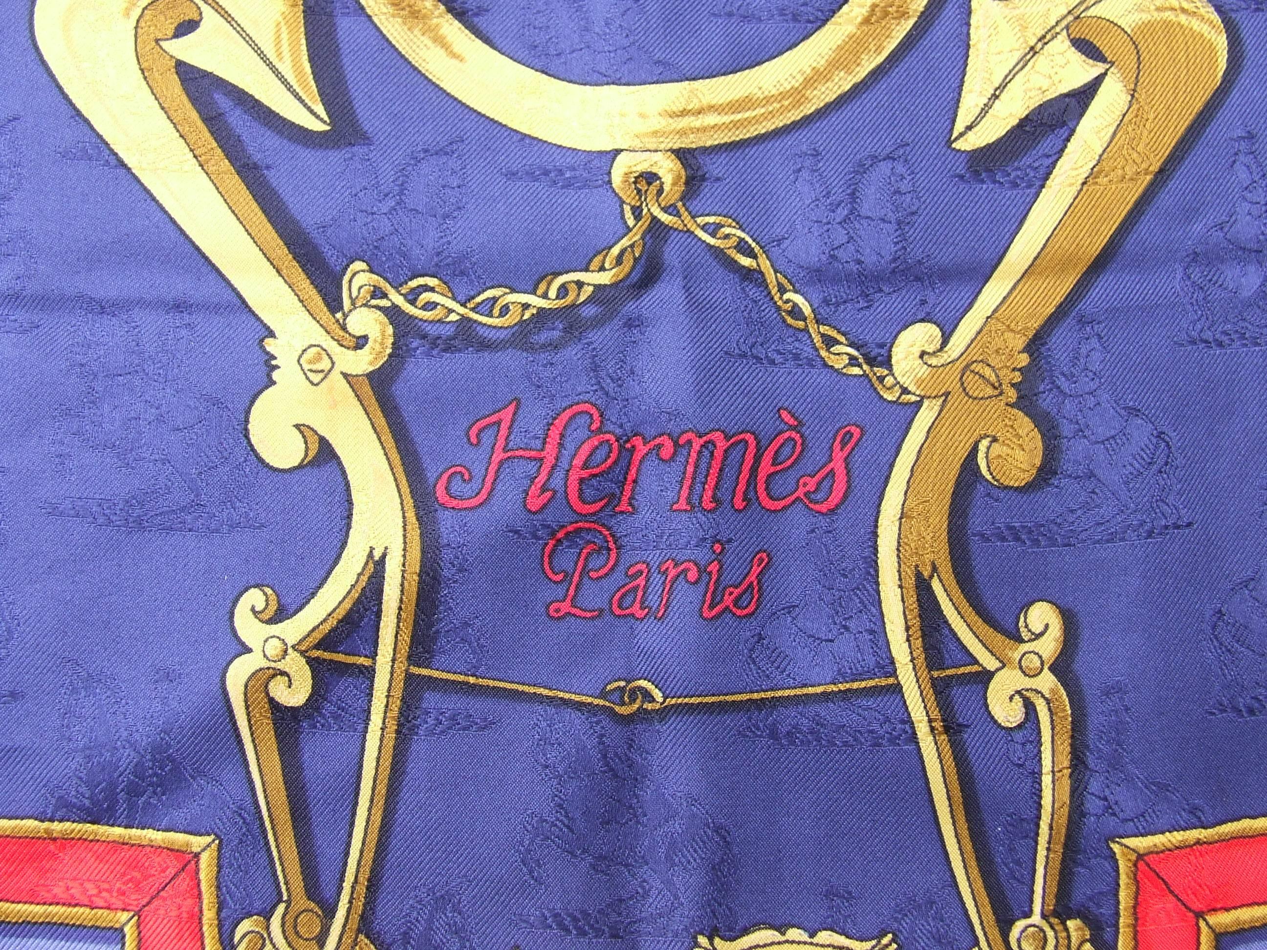 Women's Hermes Vintage Silk Scarf Instruction Du Roy Blue Red Gold Jacquard 90 cm