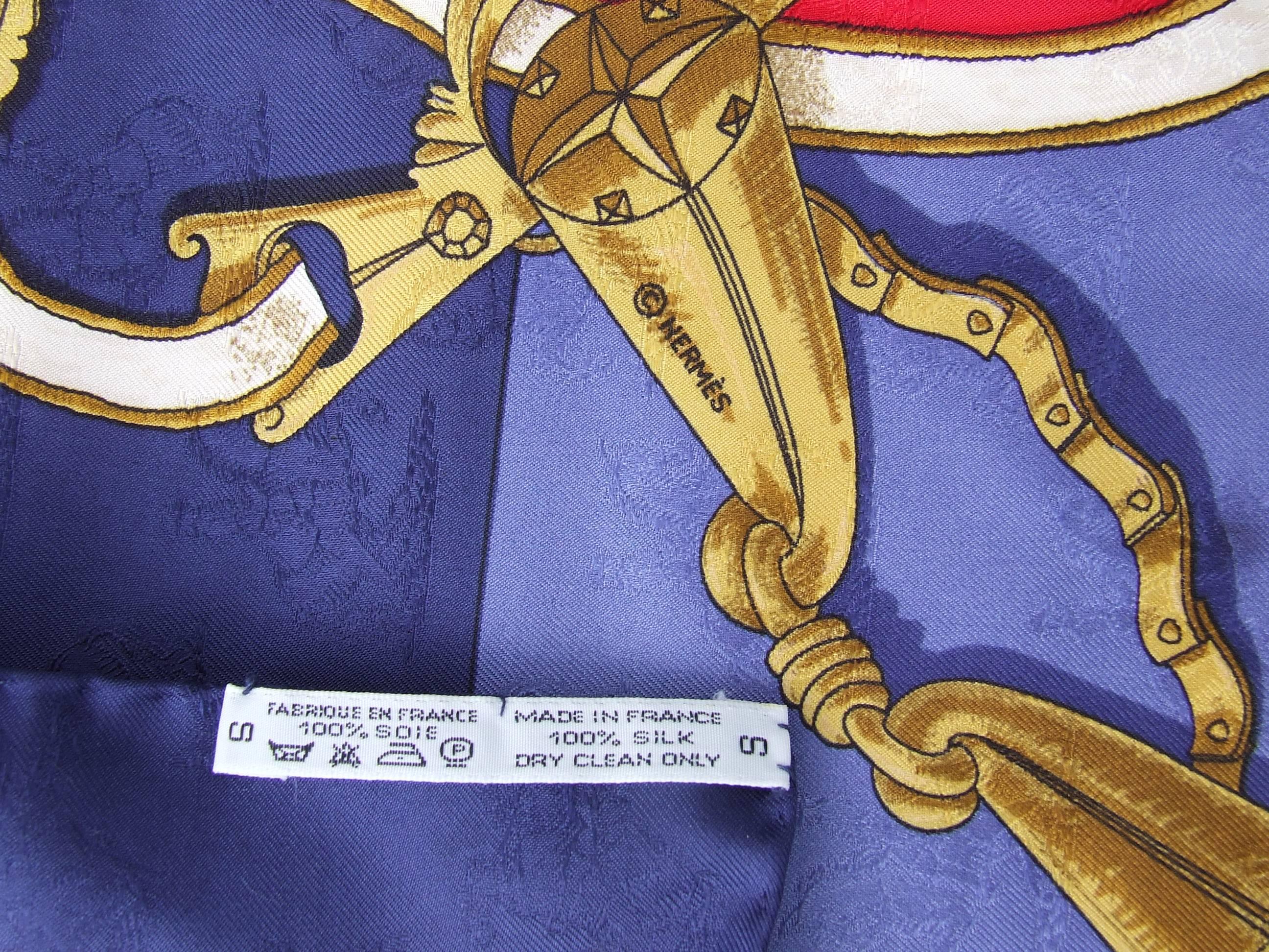 Hermes Vintage Silk Scarf Instruction Du Roy Blue Red Gold Jacquard 90 cm 4