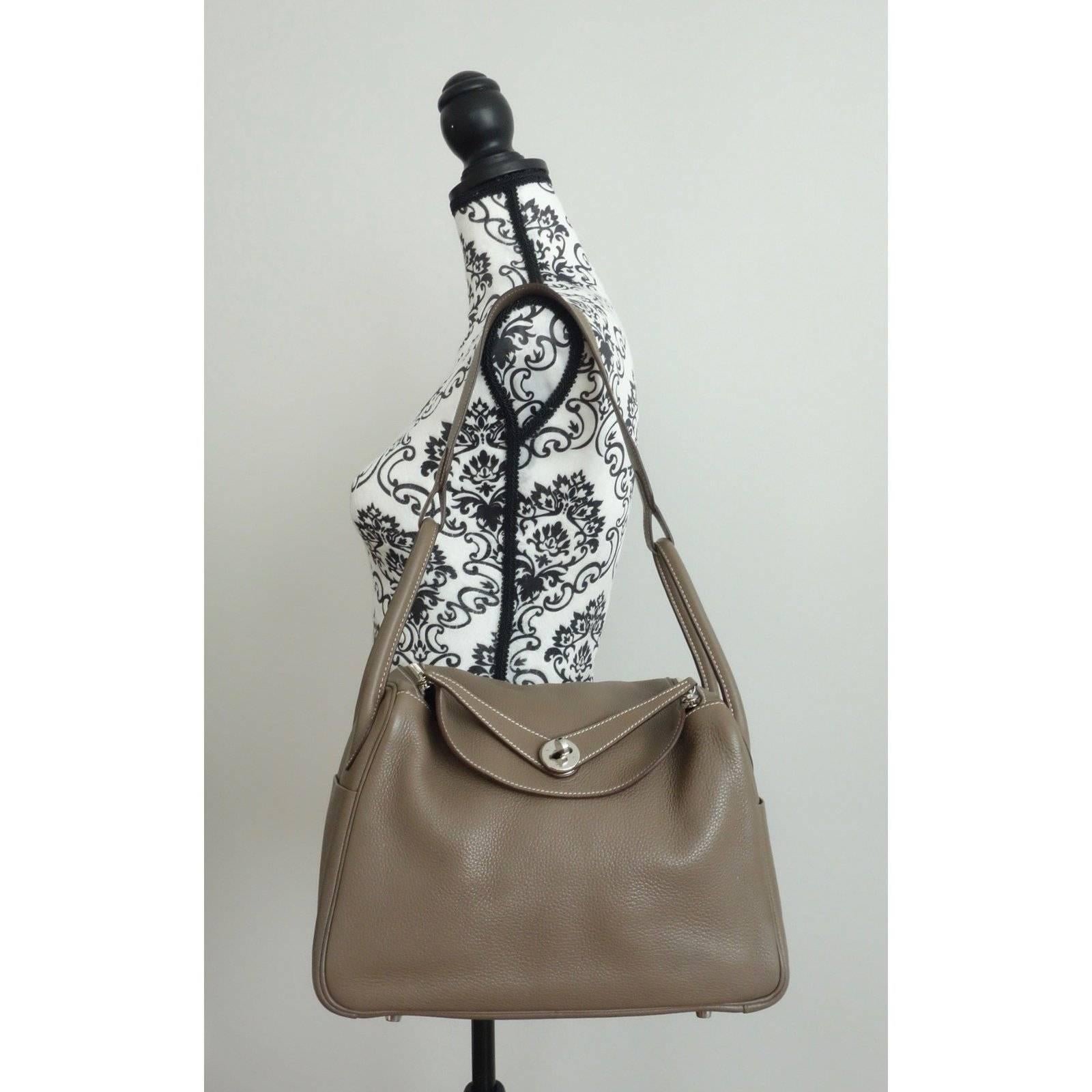 Hermes Lindy Hand Bag 2 ways Etoupe Taurillon Clemence Leather PHW 30 cm 2