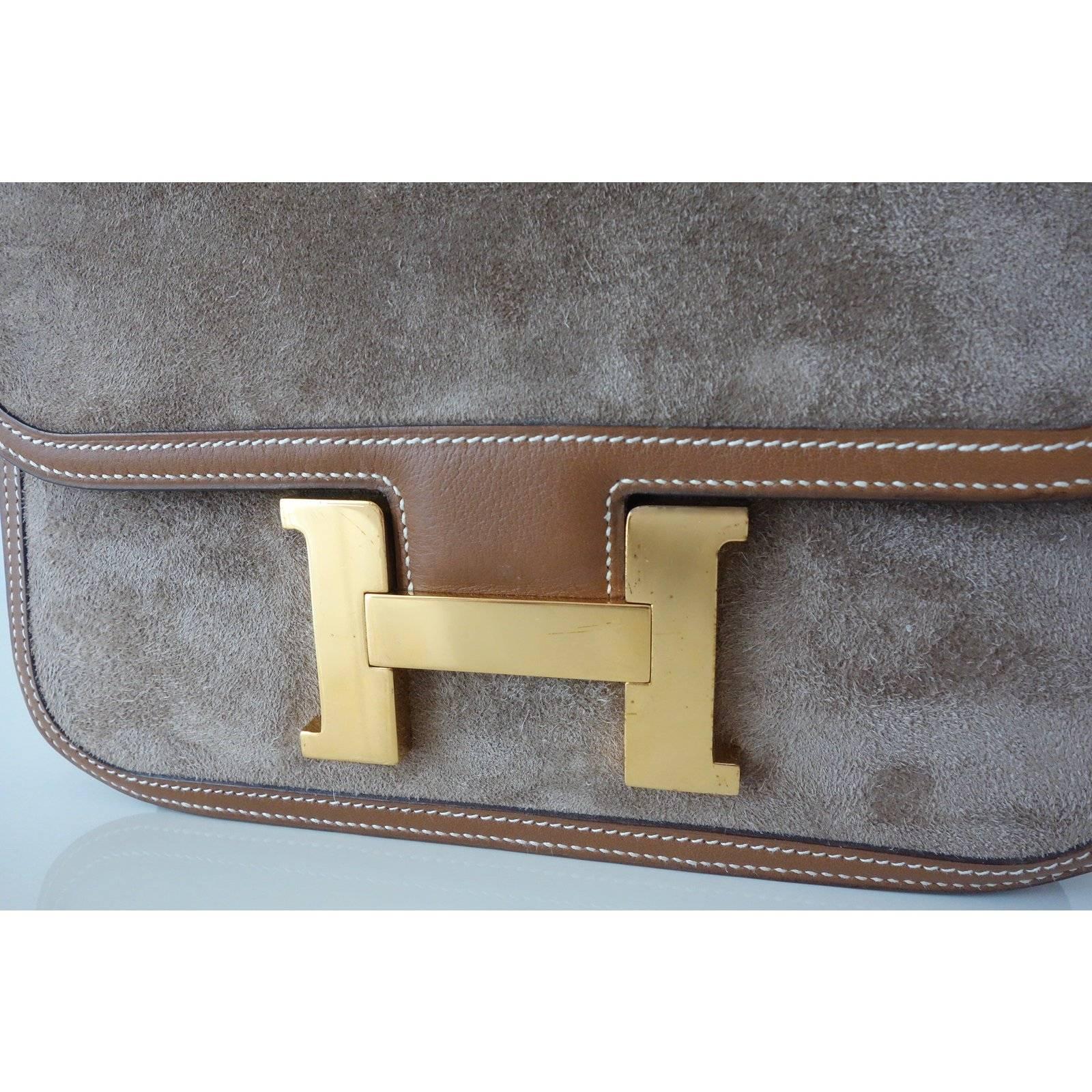 Women's Hermes Vintage Constance Hand Bag Suede and Gold Leather GHW 23 cm