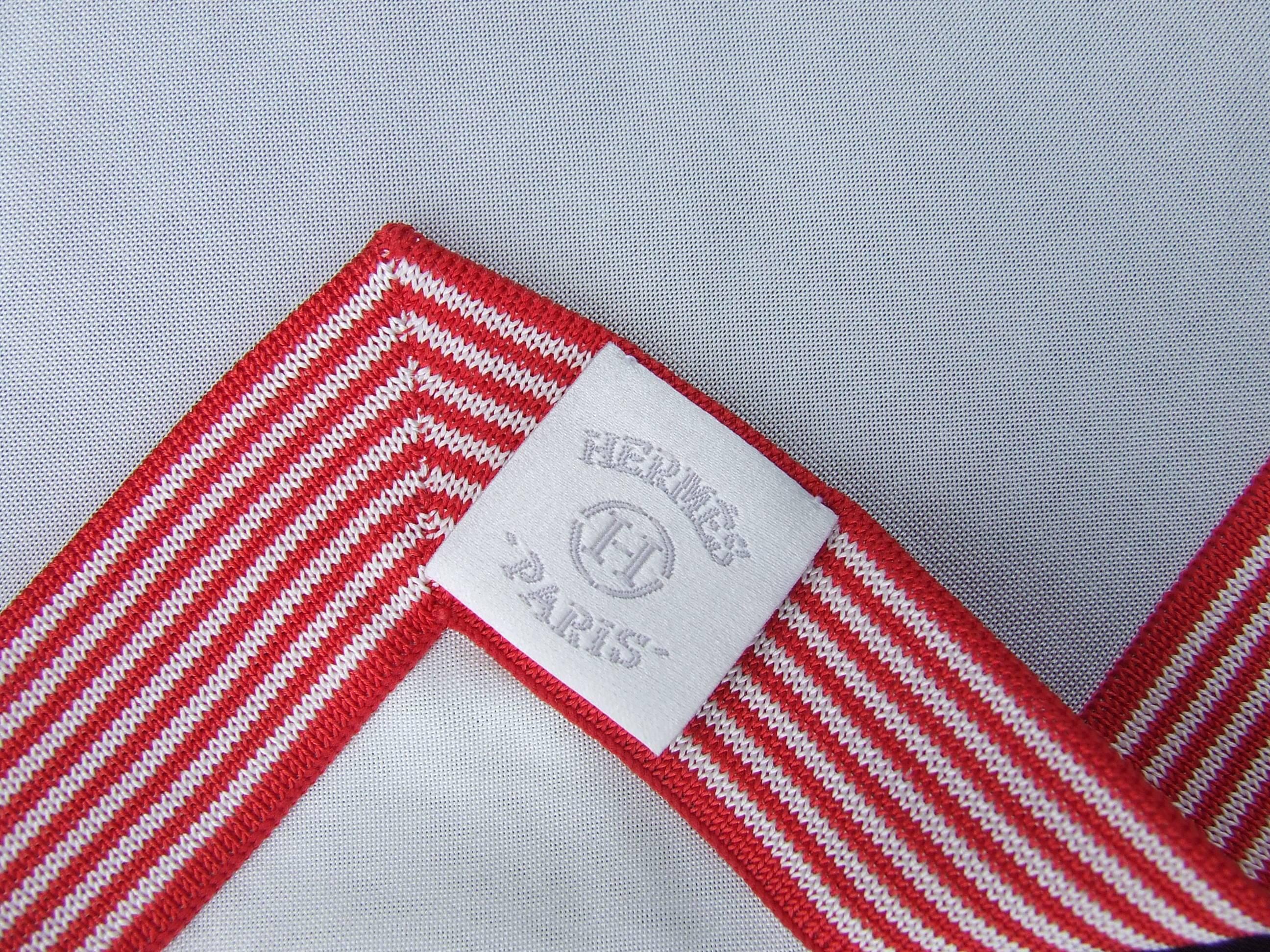 Women's Hermes Jersey Silk Scarf Carre Yachting Navy Ancre Anchor Sailor White Red 70cm 