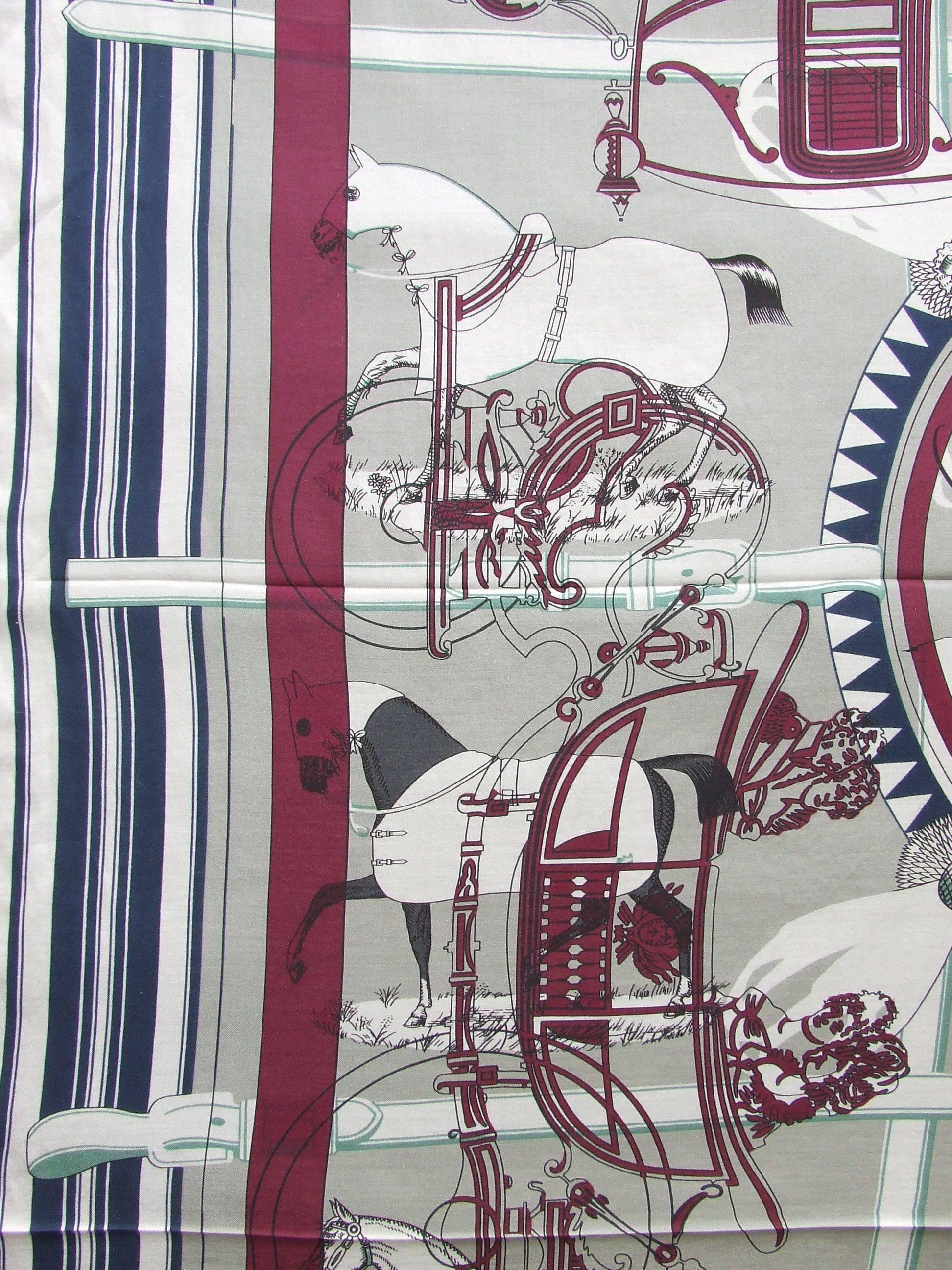 Hermès Cotton Silk Scarf Carré Men Imprimeur Fou Couvertures Ex Libris 90cm RARE 1
