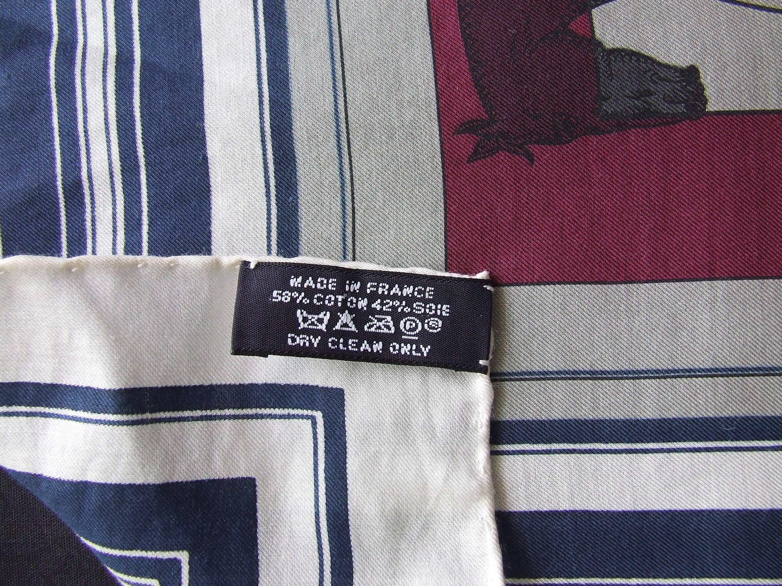 Hermès Cotton Silk Scarf Carré Men Imprimeur Fou Couvertures Ex Libris 90cm RARE 6