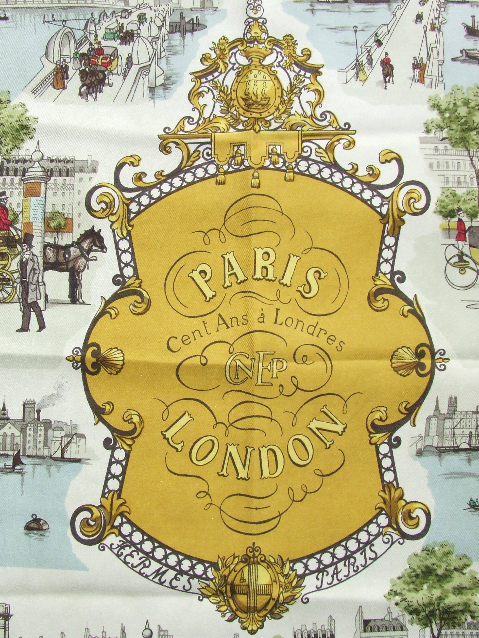 Hermès Vintage Silk Scarf Carré Paris London Cent Ans A Londres Ledoux 1967 90cm 4