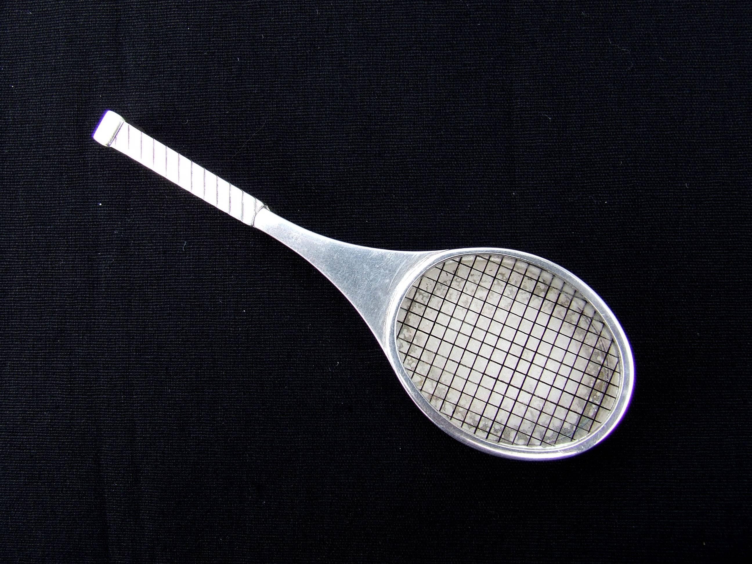 Hermès Collector Vintage Pill Box Tennis Racquet Shaped Silver Tone RARE 9