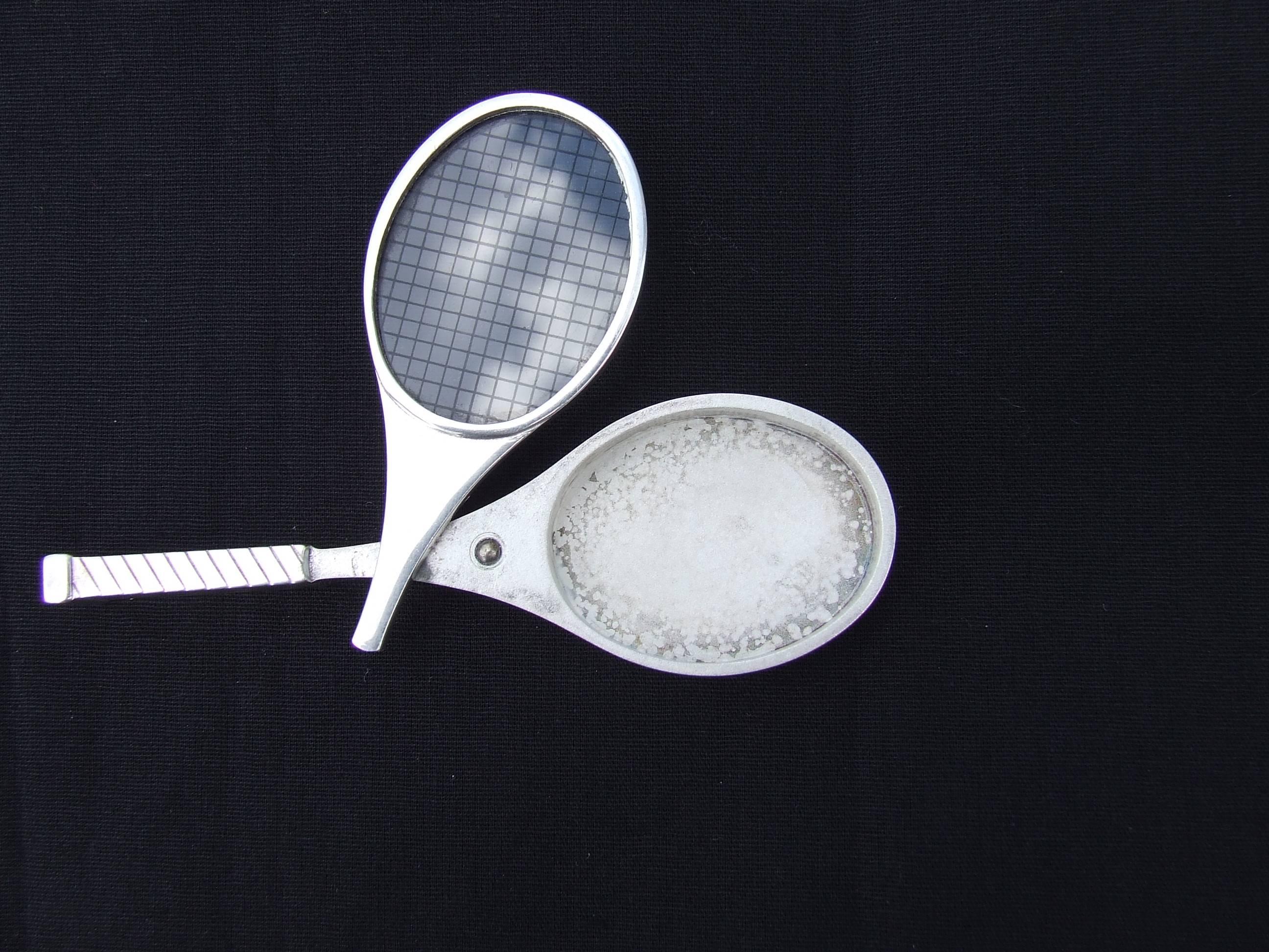 Hermès Collector Vintage Pill Box Tennis Racquet Shaped Silver Tone RARE 12