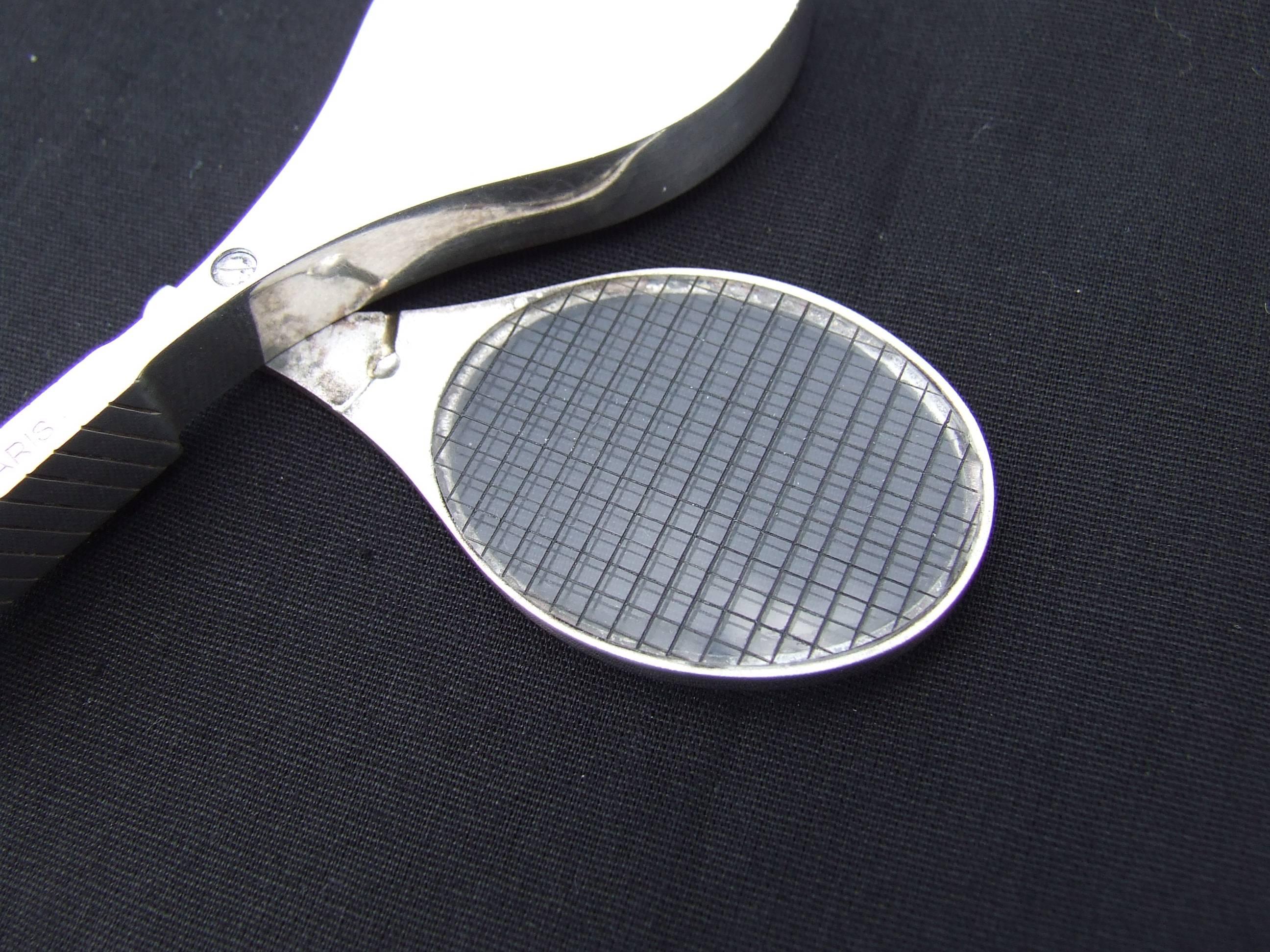 Hermès Collector Vintage Pill Box Tennis Racquet Shaped Silver Tone RARE 14