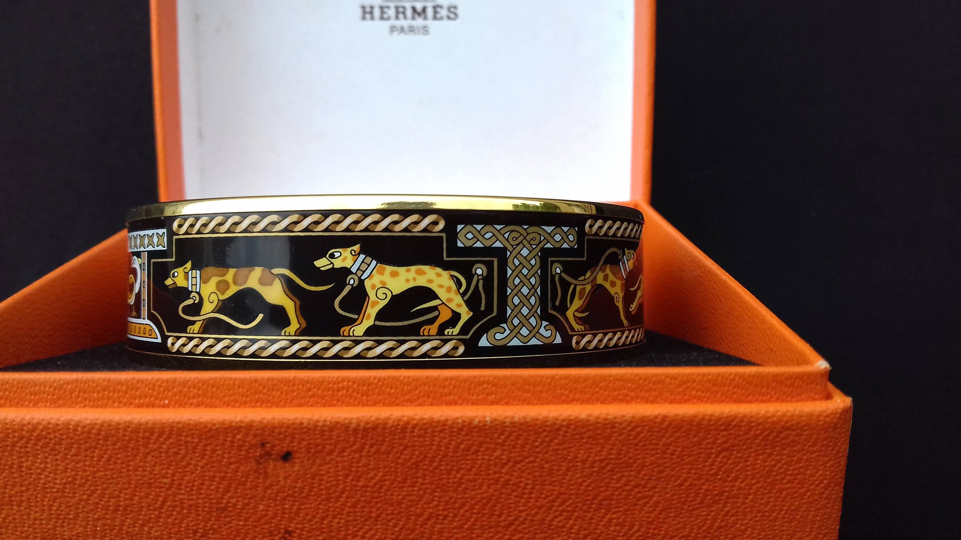 Hermès Printed Enamel Bracelet Greyhound Dogs Levriers GHW Large Size 70 RARE 7
