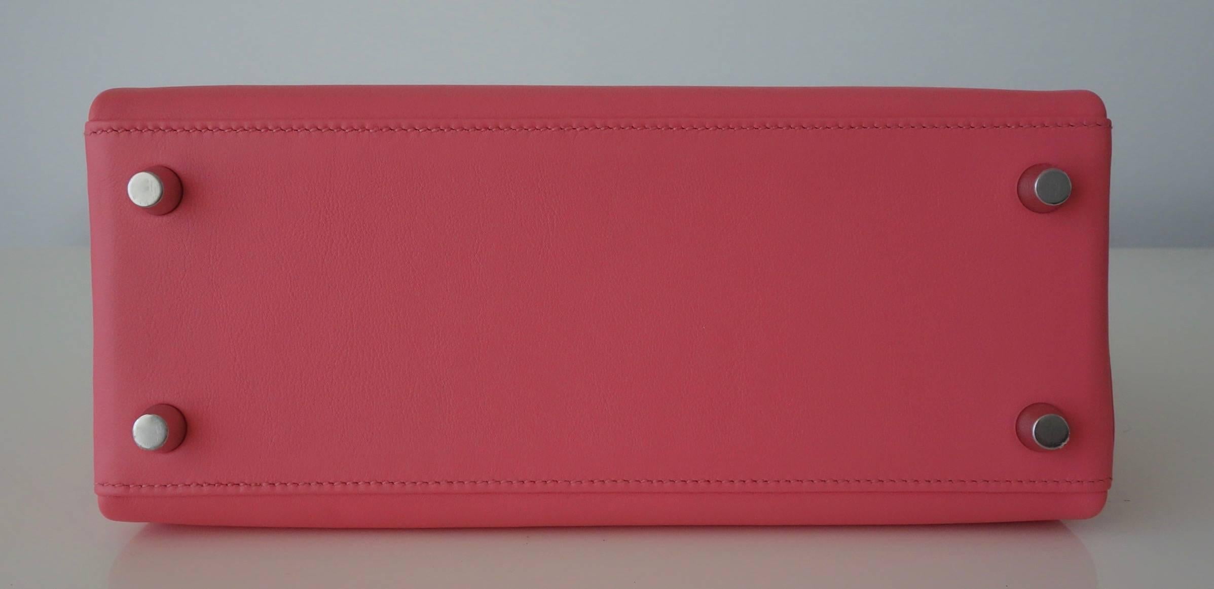 Women's Hermès Veau Swift Rose Azalee Phw 25 cm Full Set Kelly II retourne Handbag