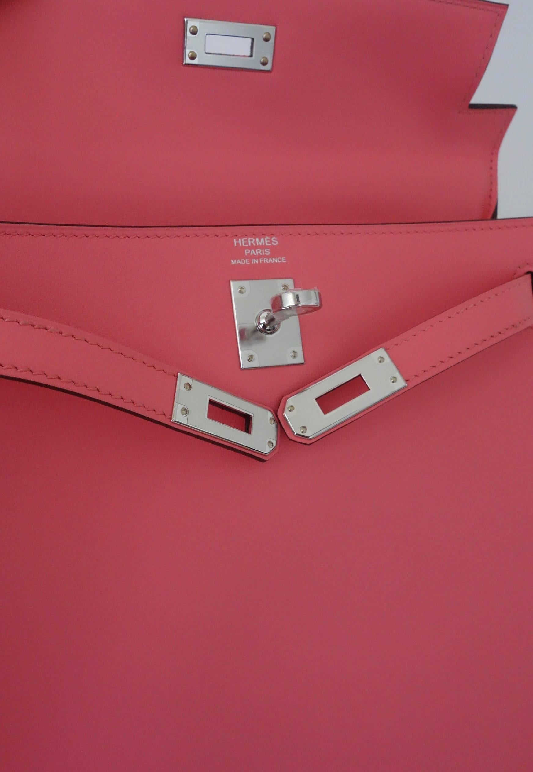 Hermès Veau Swift Rose Azalee Phw 25 cm Full Set Kelly II retourne Handbag 1