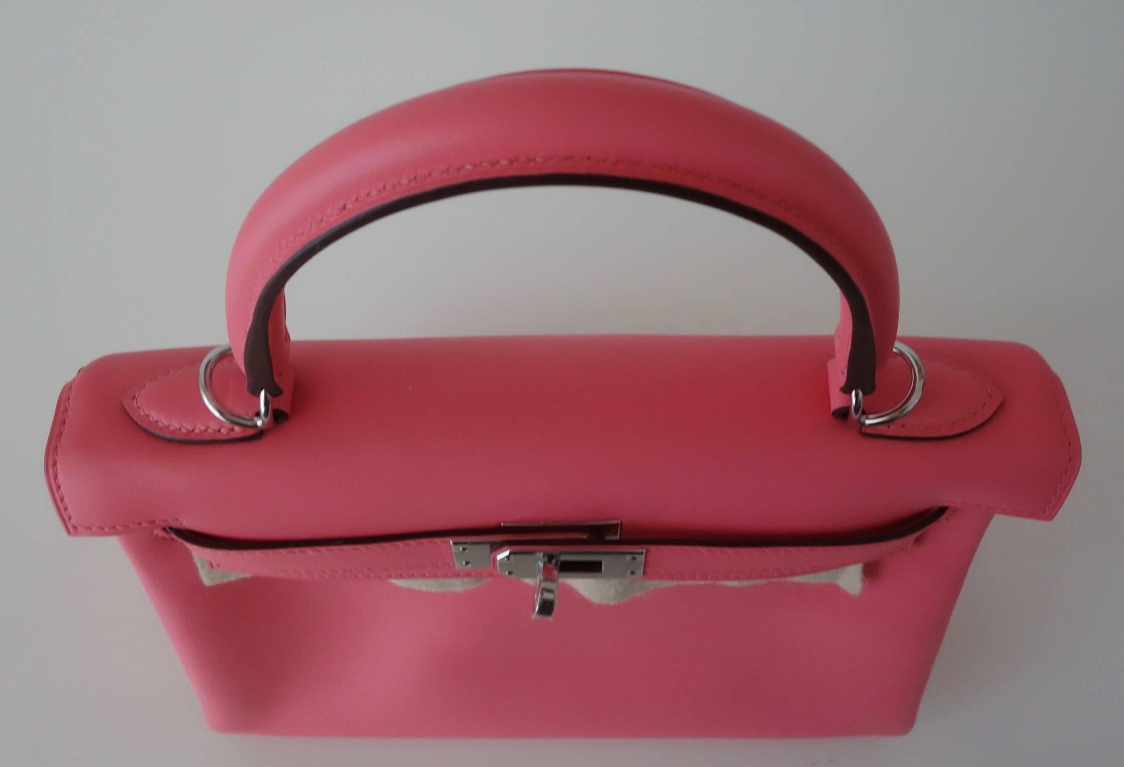 Hermès Veau Swift Rose Azalee Phw 25 cm Full Set Kelly II retourne Handbag 2