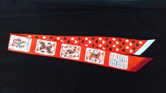 Hermès Twilly Jeu de Cartes Card Game AM Cassandre Vermillon Silk Scarf
